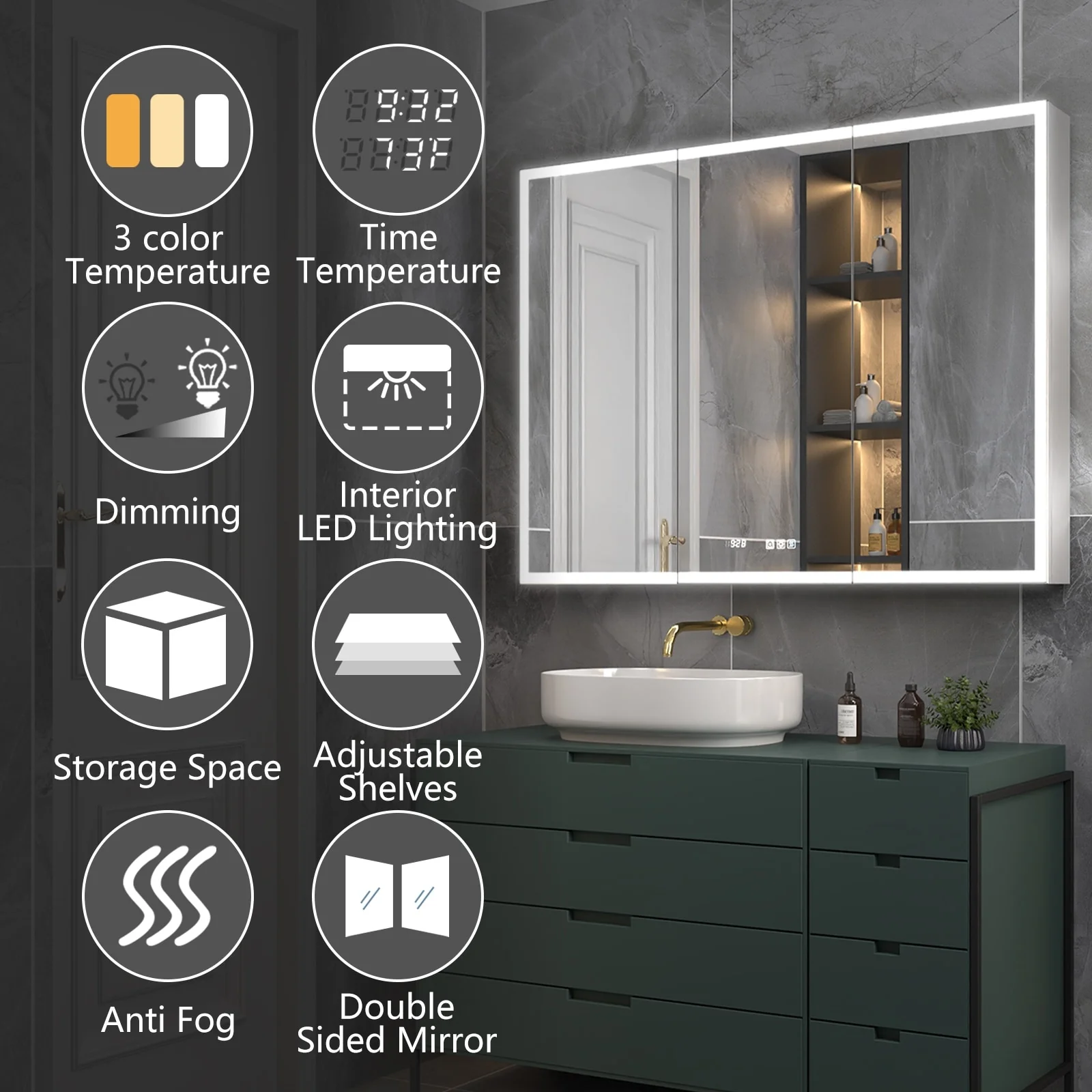 ExBrite Led Lighted Medicine Cabinet Recessed or Surface with Mirrors