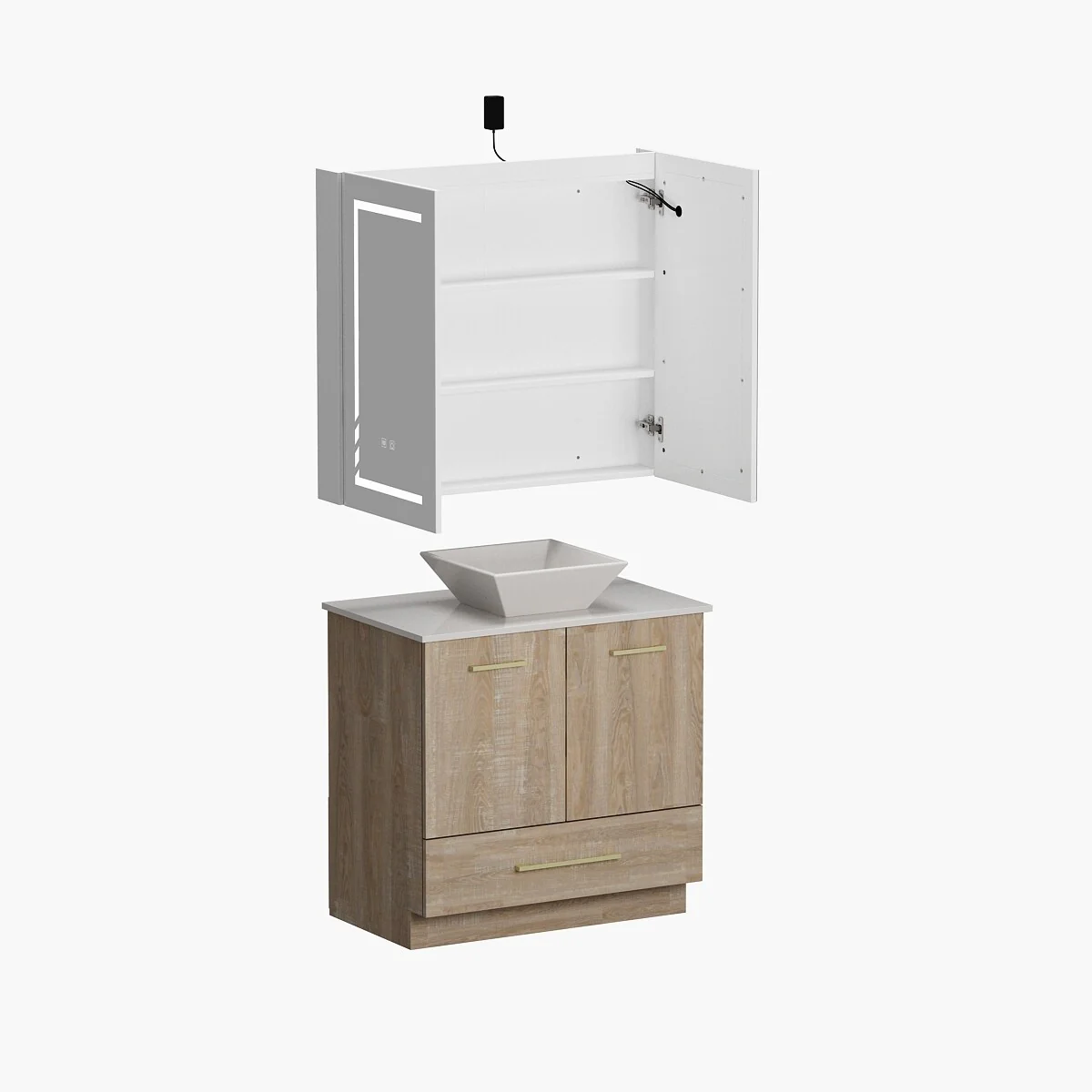 Bathroom Vanity with Ceramic Basin and Modern Medicine Cabinet Combo