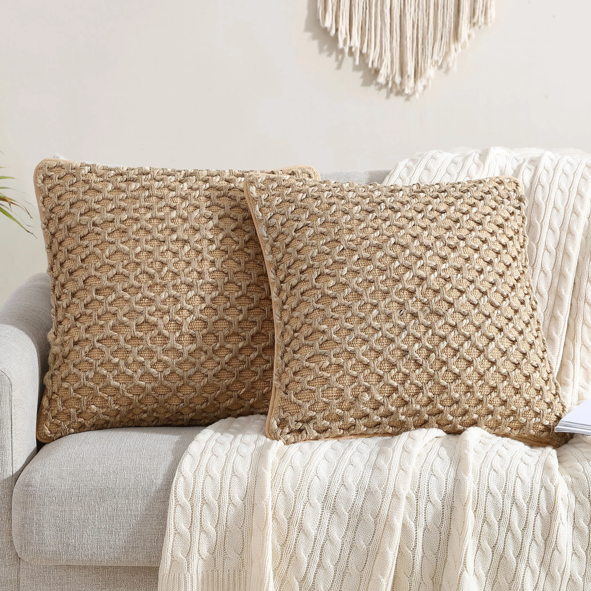 Boho Living Jada Braided Cotton/Jute Throw Pillow Covers