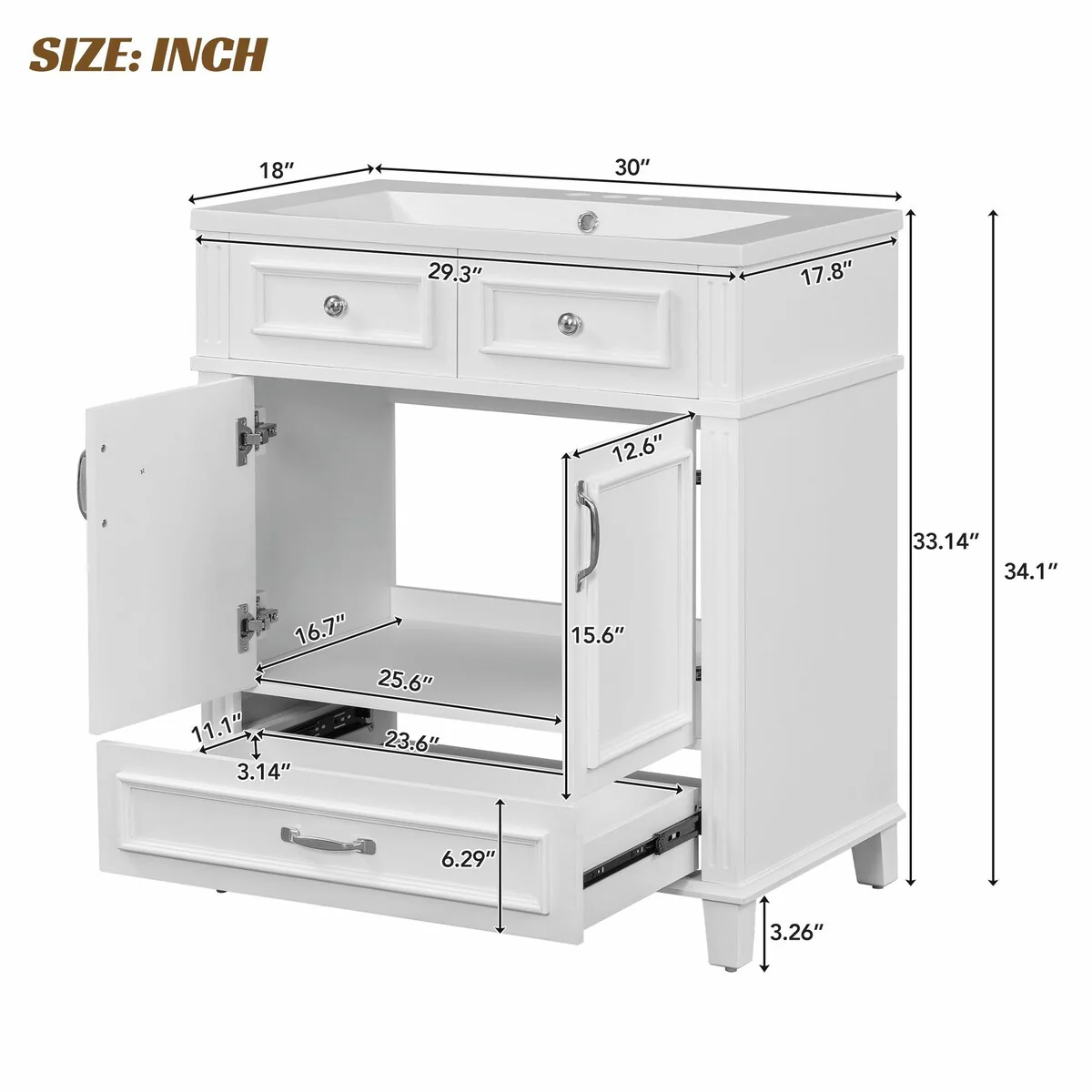 30'' Solid Wood Bathroom Vanity with sink