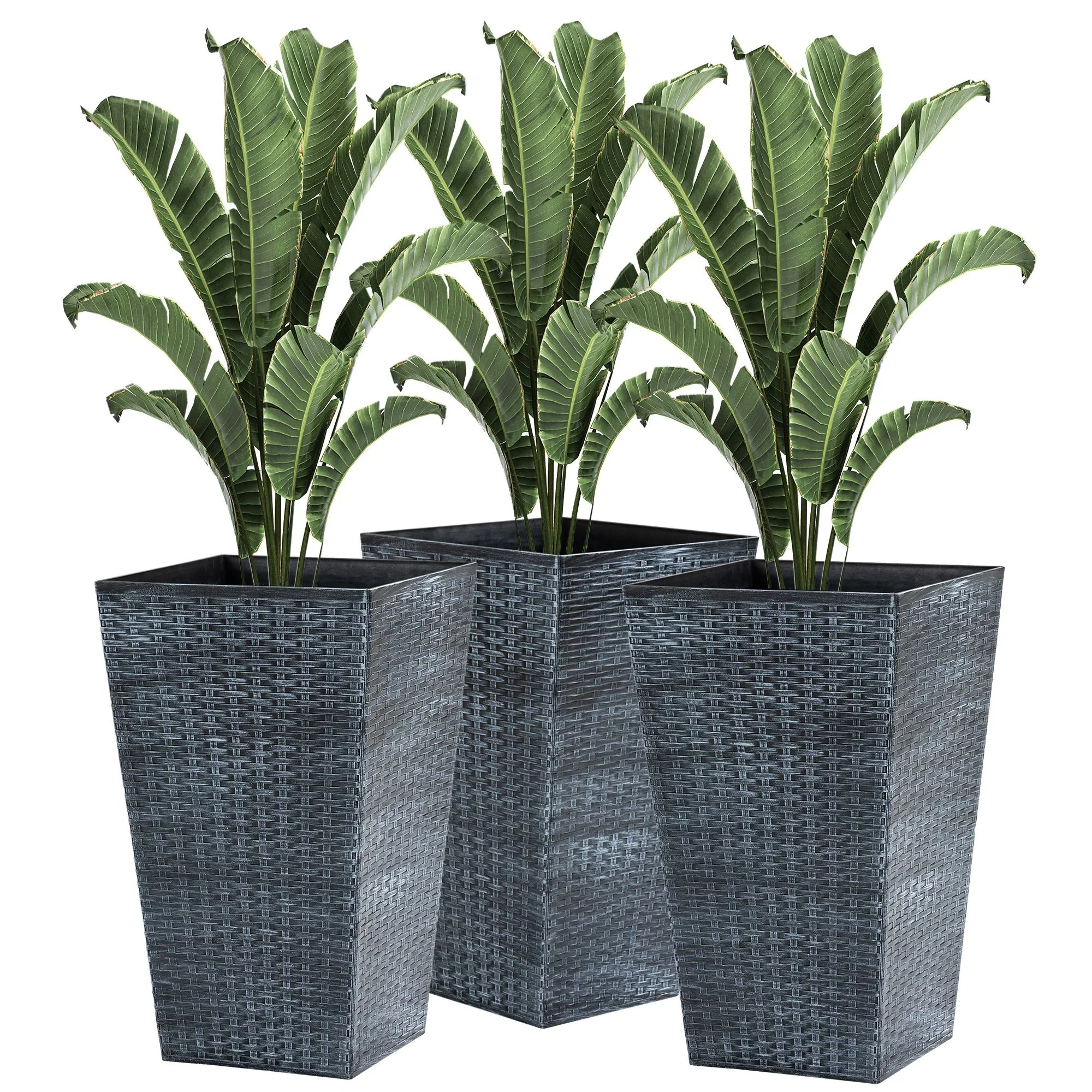 Tall Planters with Drainage Hole, Outdoor Flower Pots, Indoor Planters Set of 3