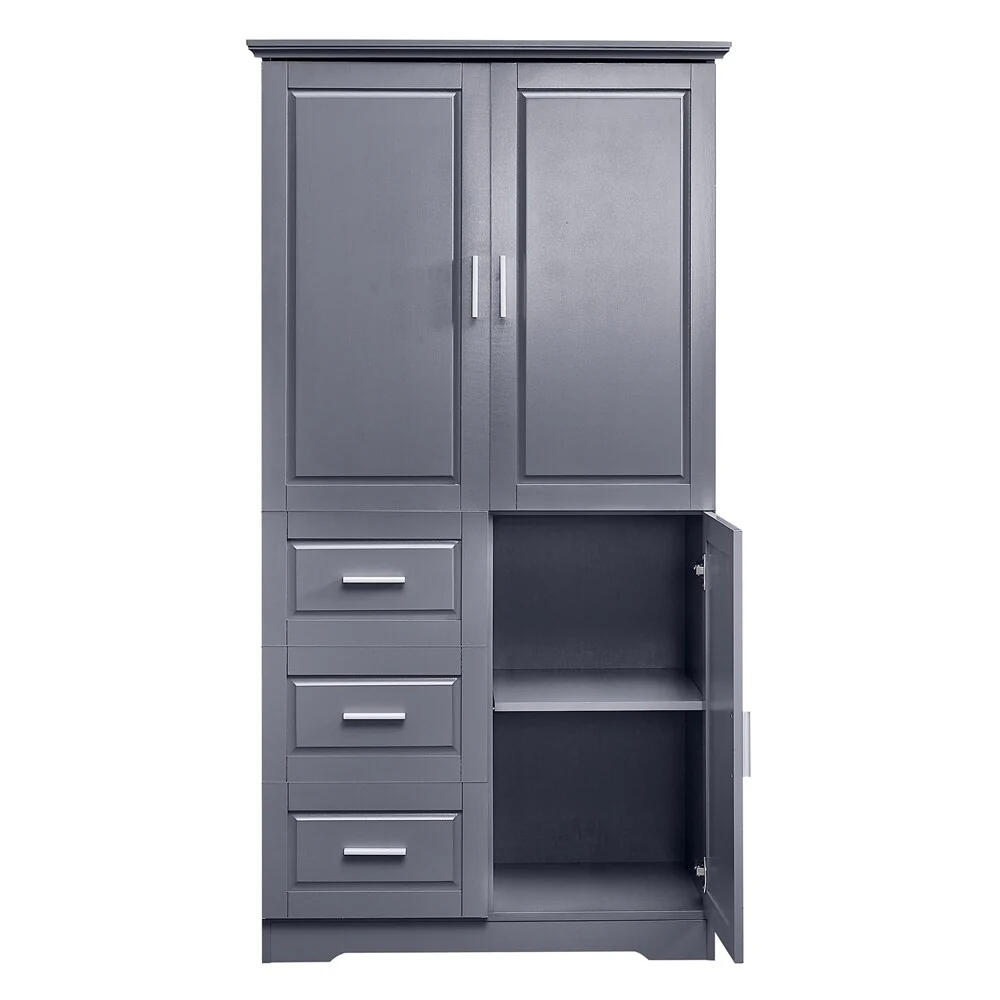 Tall and Wide Storage Cabinet with Doors for Bathroom, Three Drawers