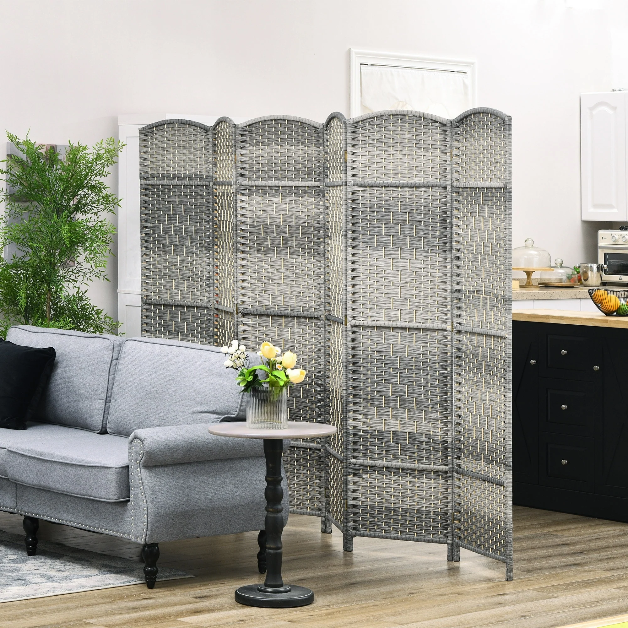 HOMCOM 6 Panel Room Divider, 6' Tall Folding Privacy Screen, Hand-Woven Freestanding Wall Partition