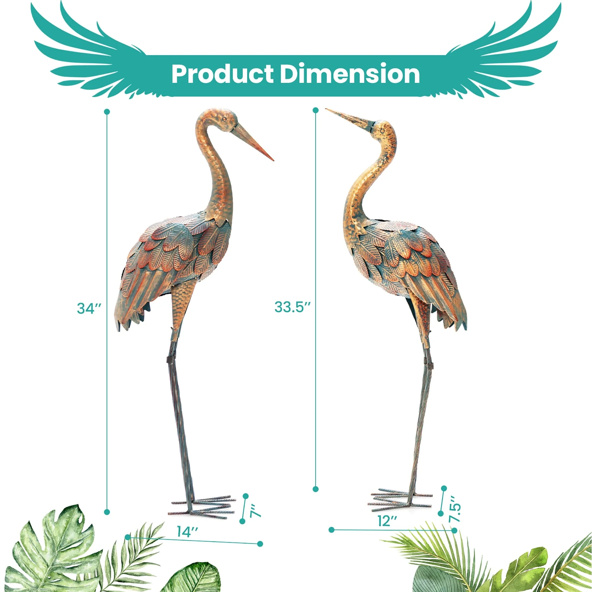 Costway 2-Piece Metal Crane/Flamingo Garden Statue Sculpture Set
