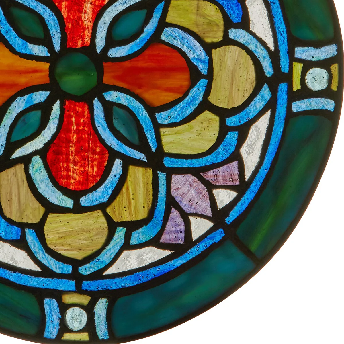 Geometric River of Goods Teal and Yellow Tiffany-Style Stained Glass Round Window Panel - 12
