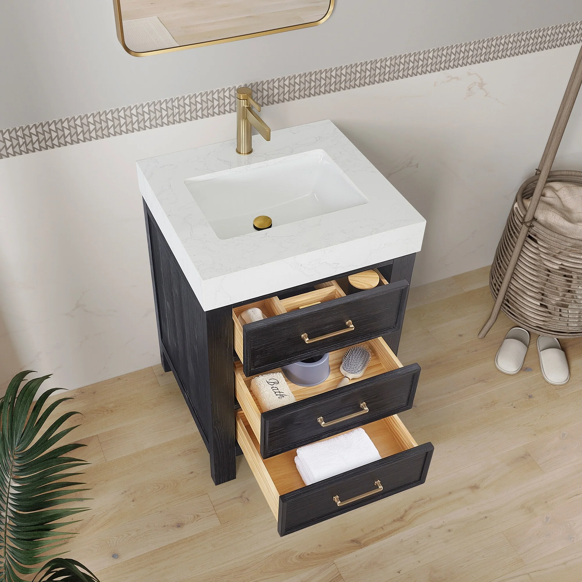 Leon 24 in. Single Bathroom Vanity with Composite Stone Top