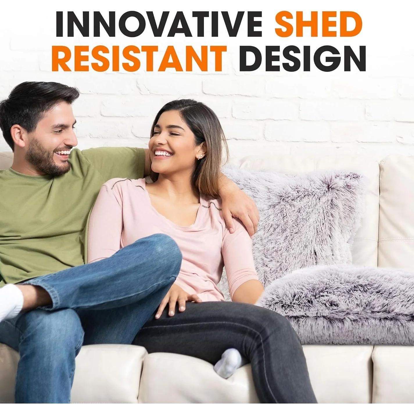 Cheer Collection Shaggy Long Hair Throw Pillows (Set of 2)