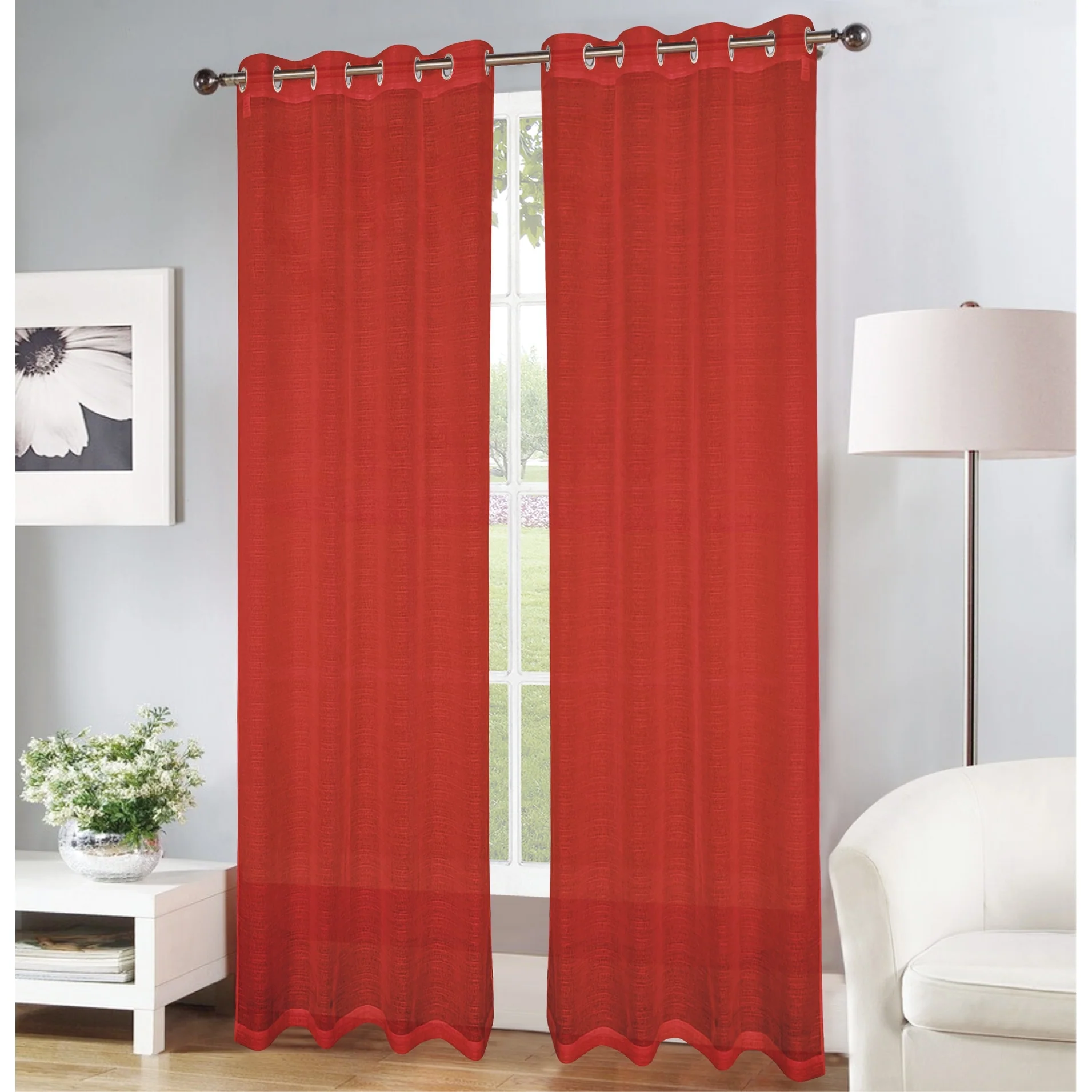 Erica Striped Doily Single Grommet Curtain Panel - (1x) 54 x 90 in. - (1x) 54 x 90 in.