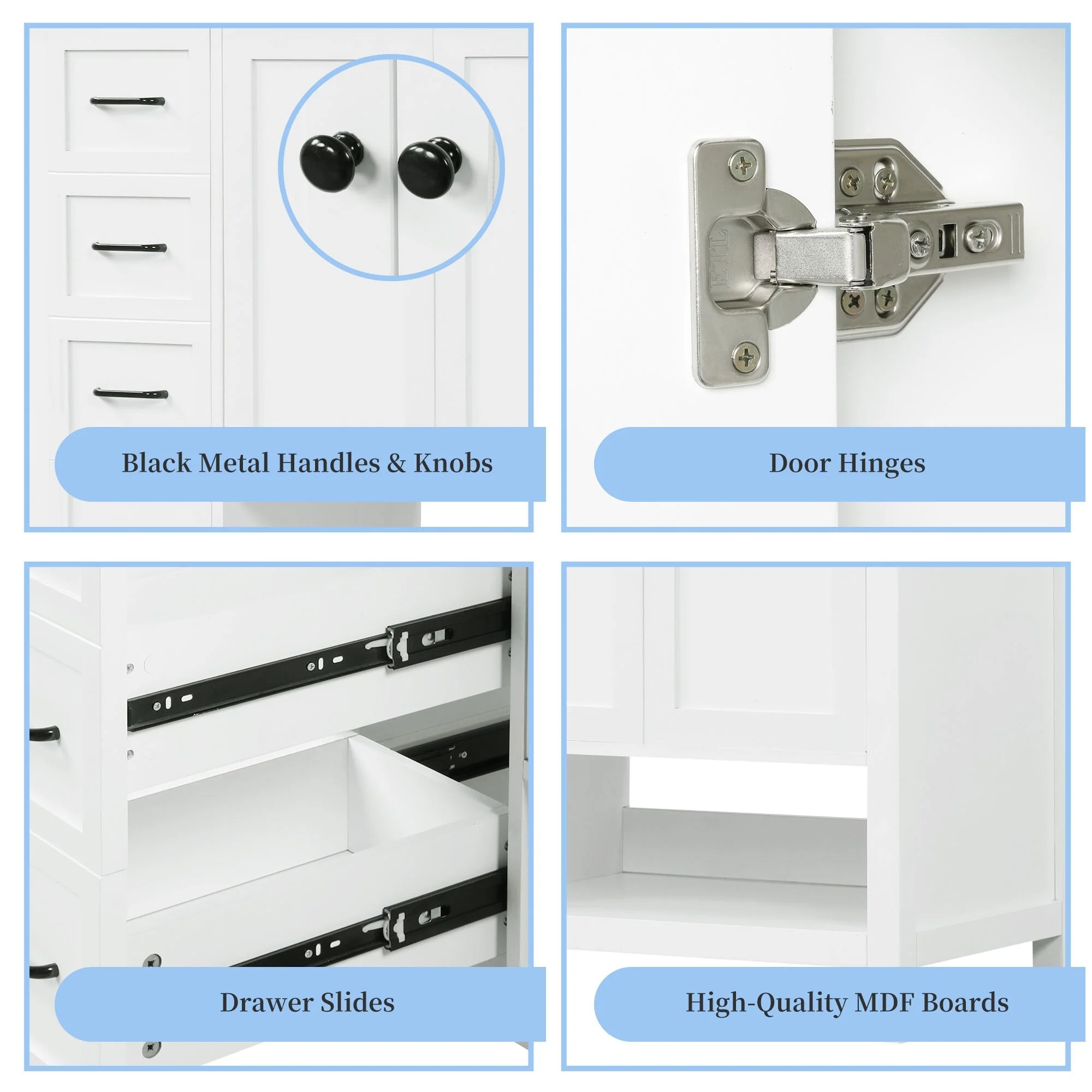 Bathroom Vanity with Ceramic Sink, Bathroom Storage Cabinet with 2 Drawers, Bathroom Vanity with 1 Tip-Out Drawer and 1 Door