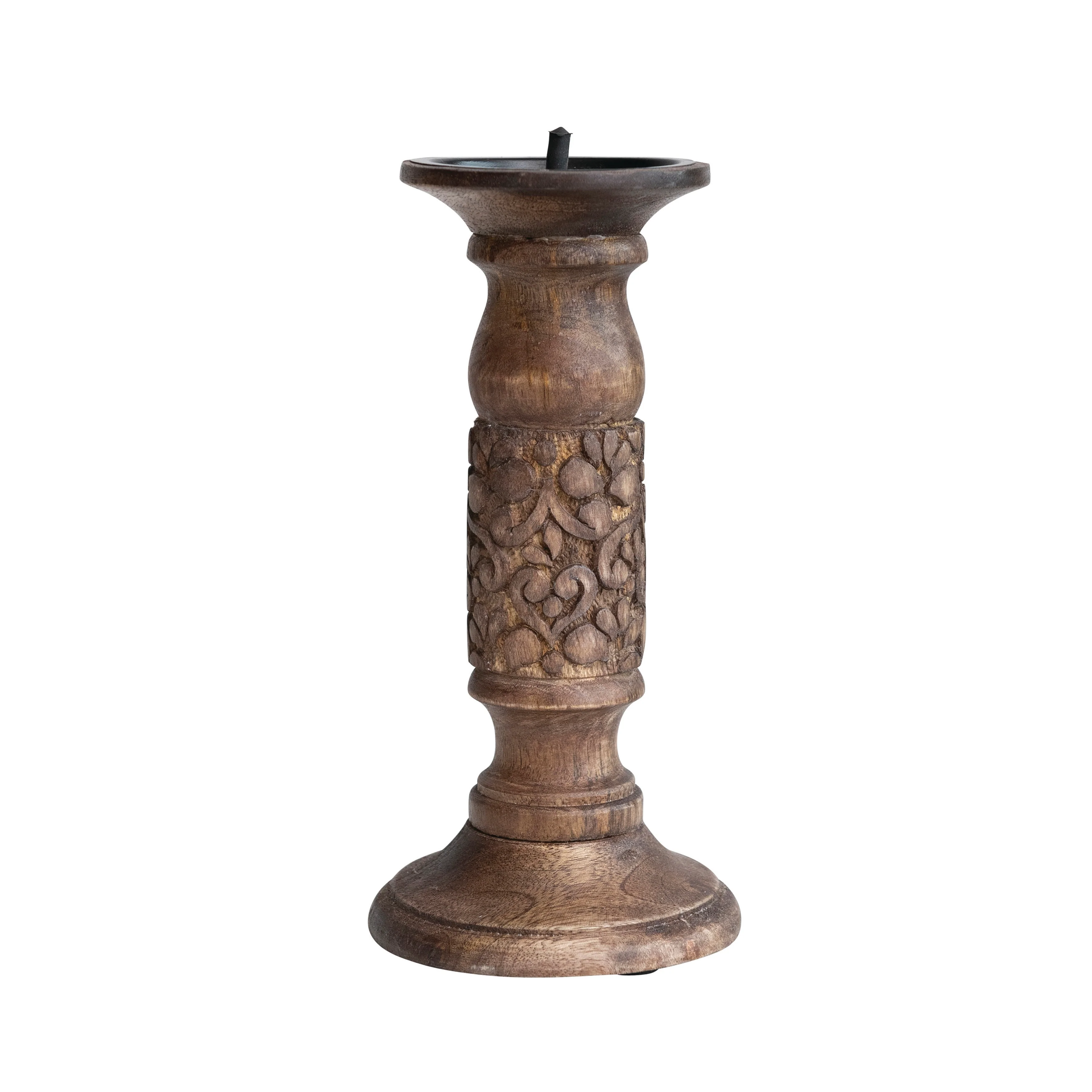 Carved Wood Candle Holder - 5.0