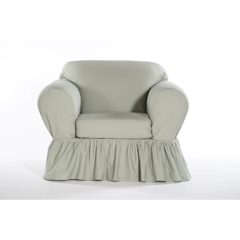 Washed cotton Ruffled 2 piece chair slipcover