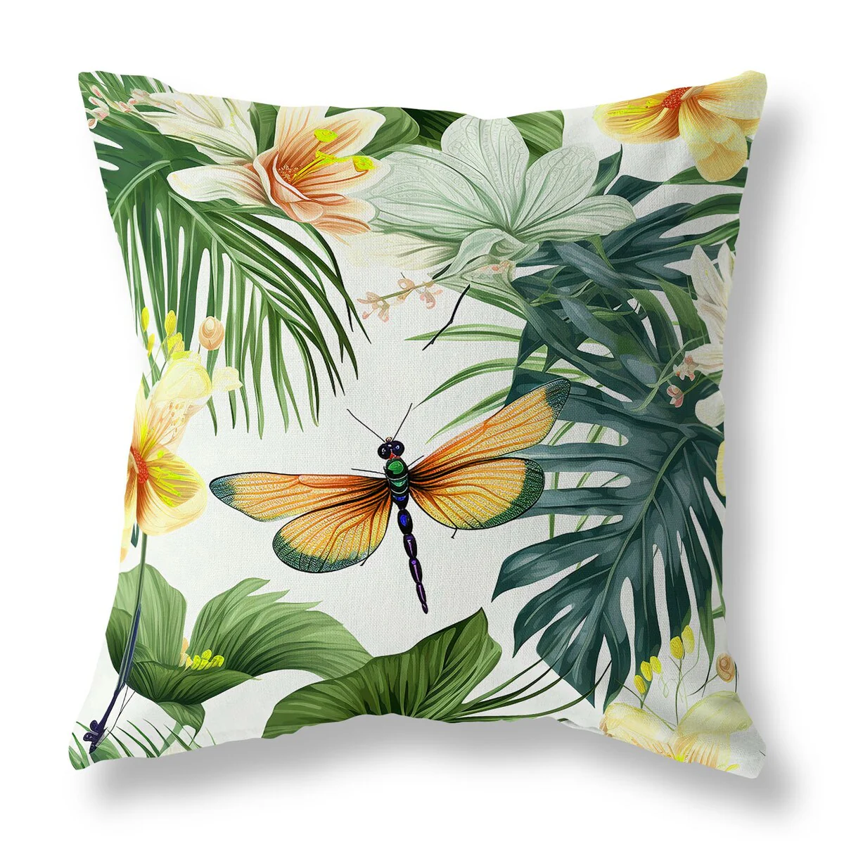 Green And Yellow Dragonfly Dreamscape Indoor/Outdoor Throw Pillow Zipper