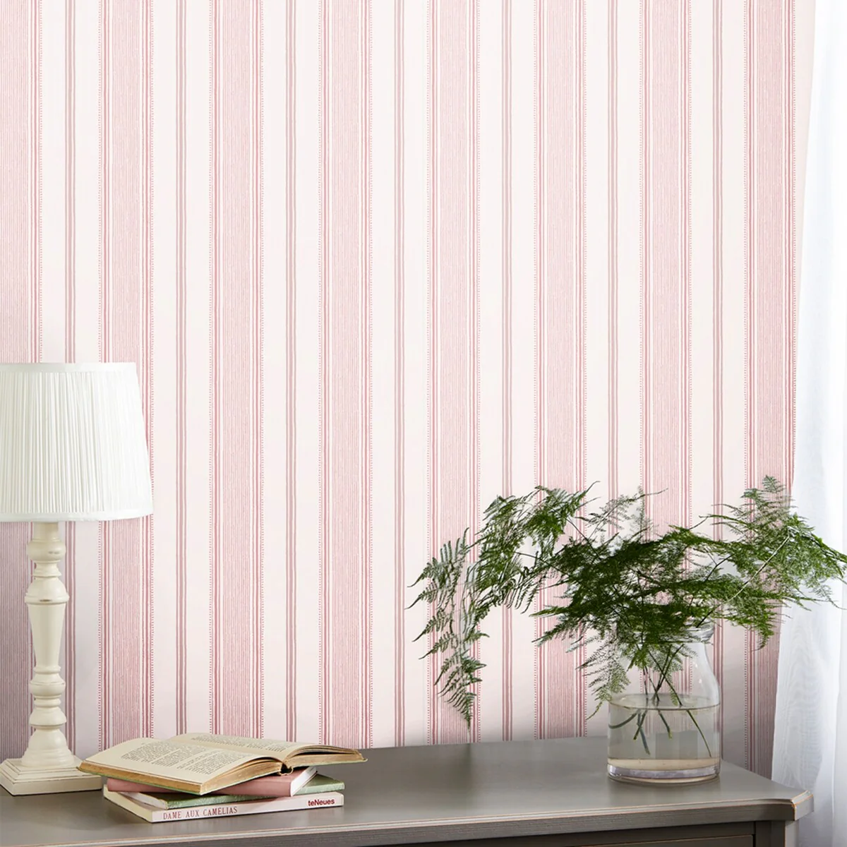 Laura Ashley Heacham Stripe Blush Wallpaper - N/A