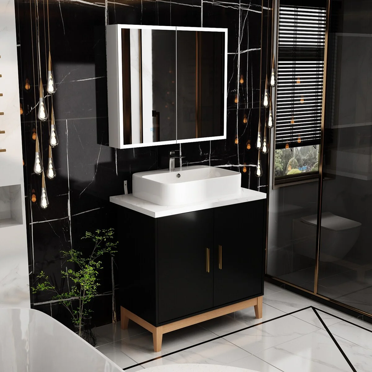 Complete Bathroom Vanity and LED Medicine Cabinet Ensemble
