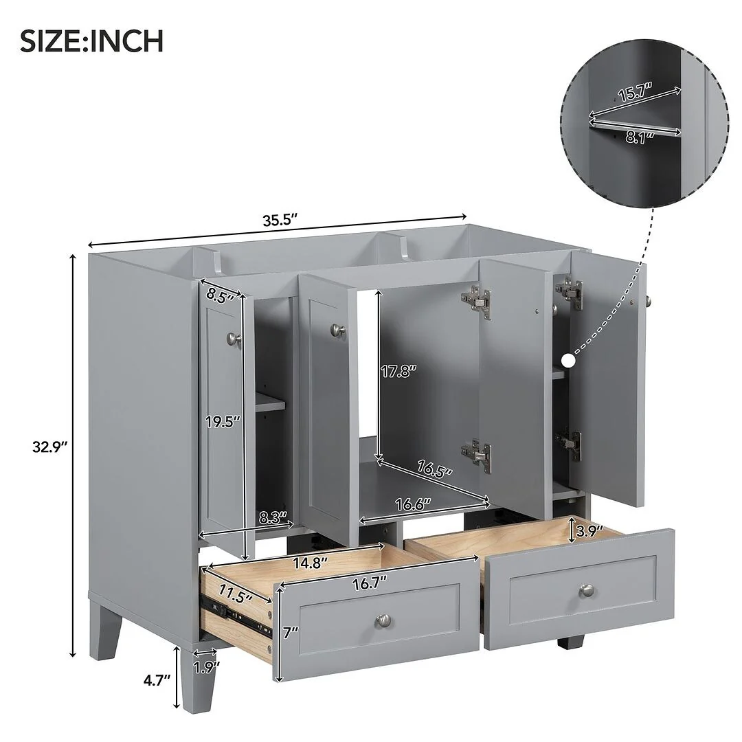 36'' Bathroom Vanity with Sink Set, Solid Wood Frame Bathroom Storage Cabinet, Freestanding Vanity Set