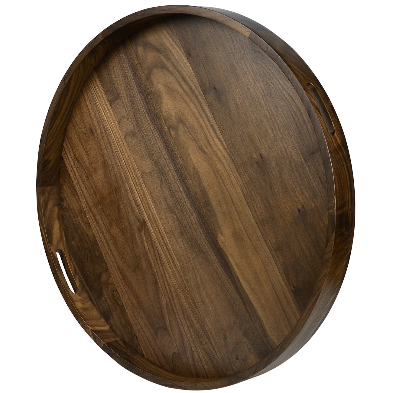KINWELL Round Black Walnut Wood Serving Tray Ottoman Tray with Handles