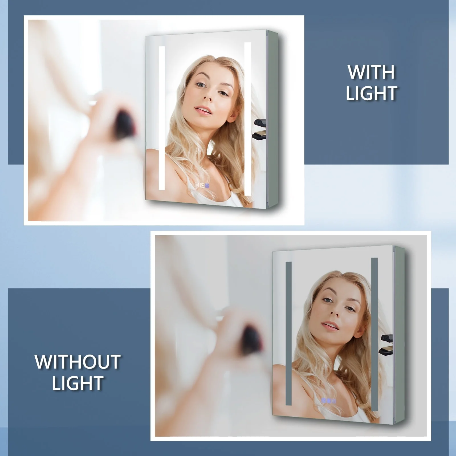 ExBrite 3 Touch Switch LED Lighted Bathroom Medicine Cabinet with Mirror, Recessed or Surface Mount, Defog, Stepless Dimming