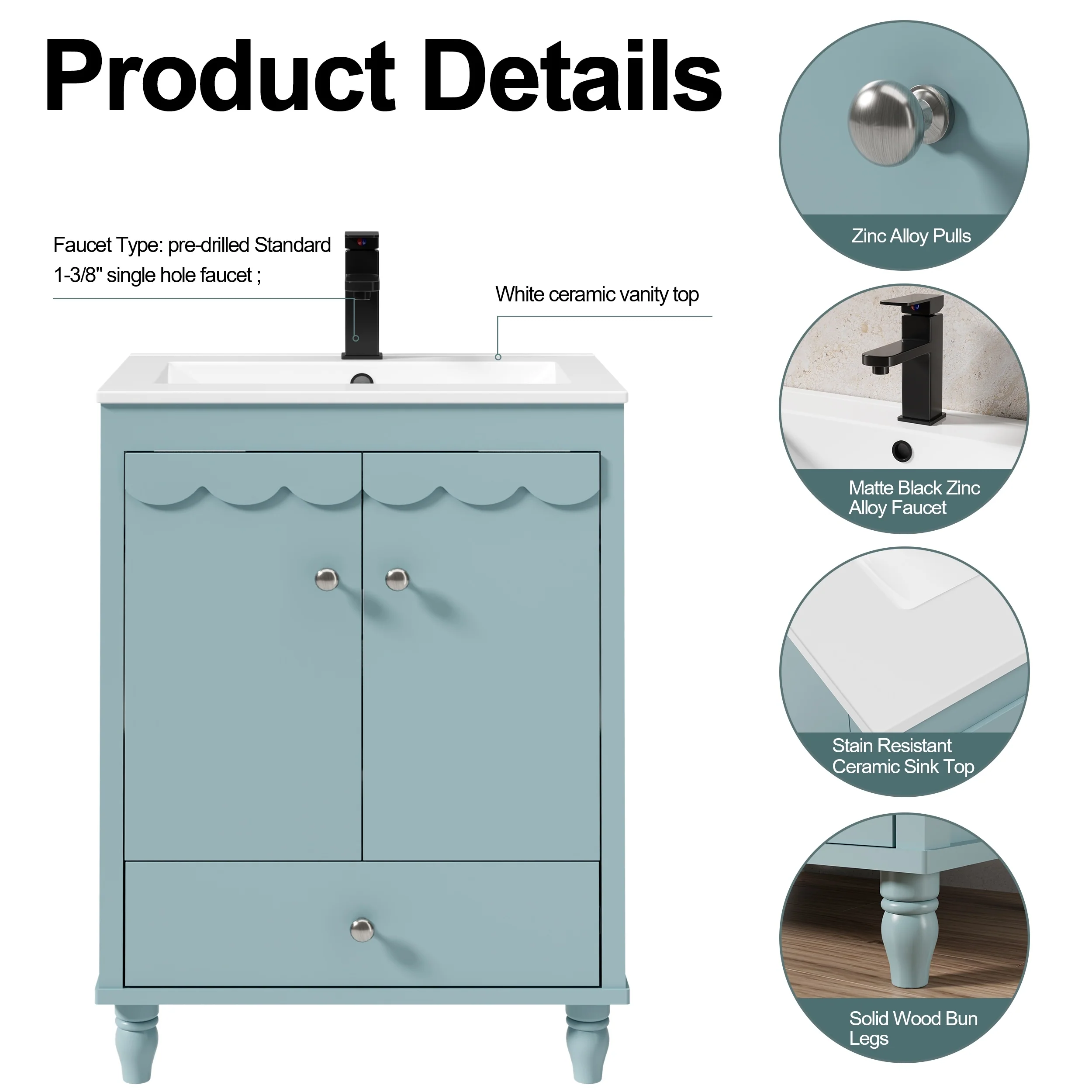 Lace Trim Freestanding Bathroom Vanity Set - Perfect for Bathrooms