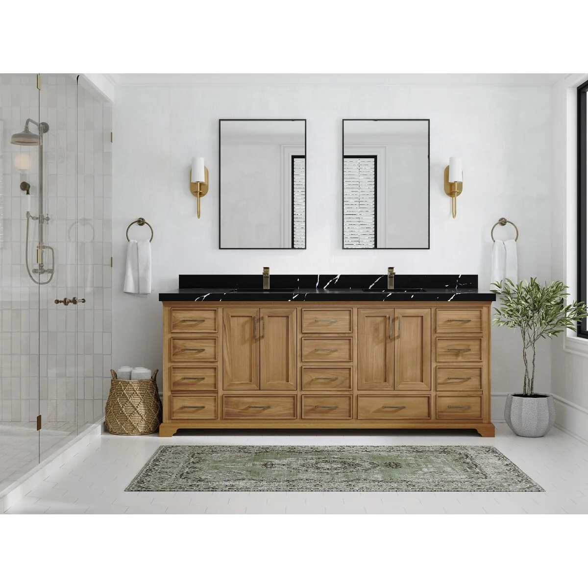 Willow Collections 84 in. W x 22 in. D Charlotte Teak Double Sink Bathroom Solid Teak Vanity with Countertop