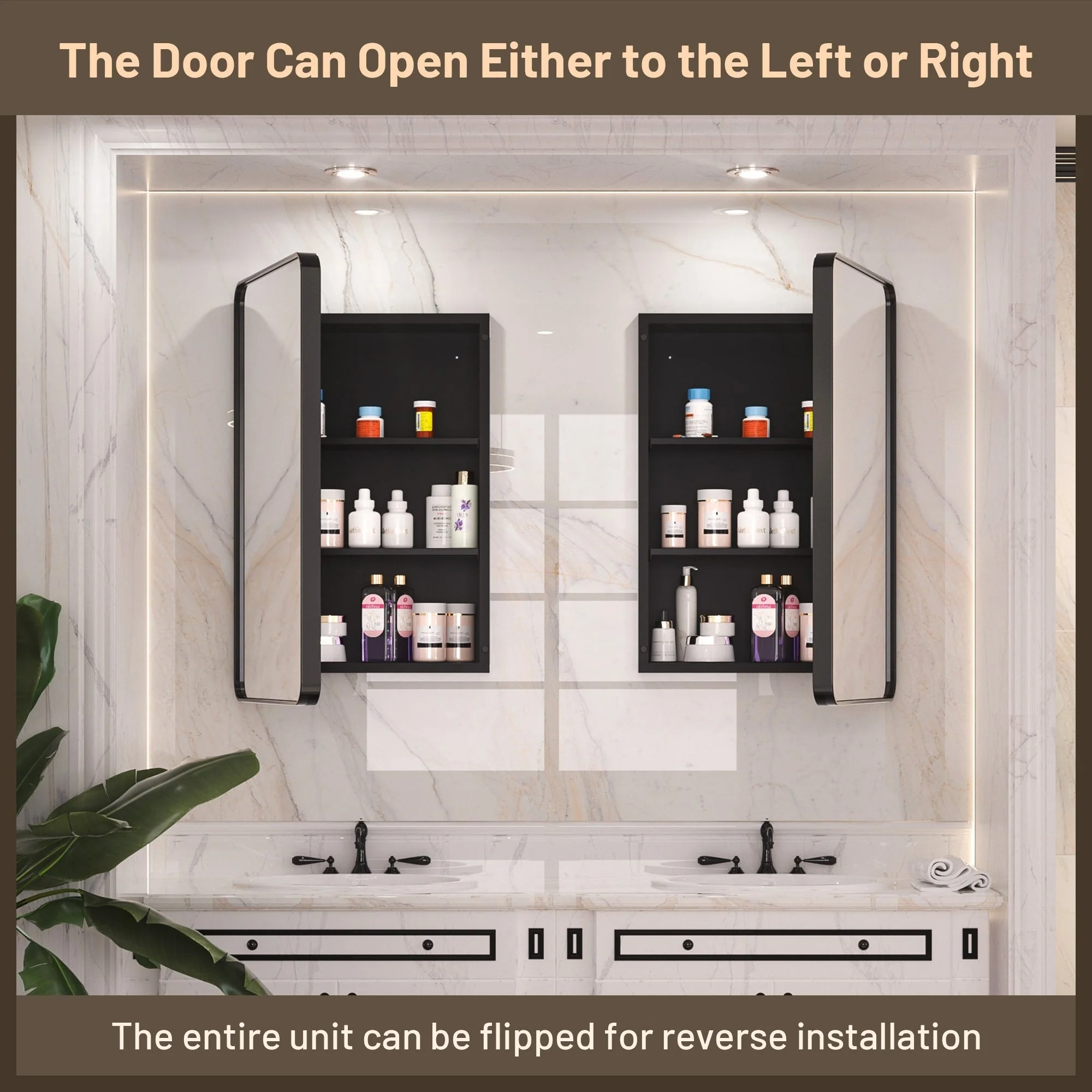 KEONJINN Medicine Cabinets for Bathroom with Mirror, Stainless Steel 1-3 Framed Doors