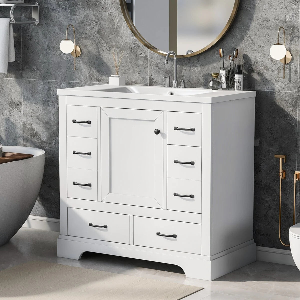 Bathroom Vanity Cabinet with Multi-Functional Drawer and Adjustable Shelf