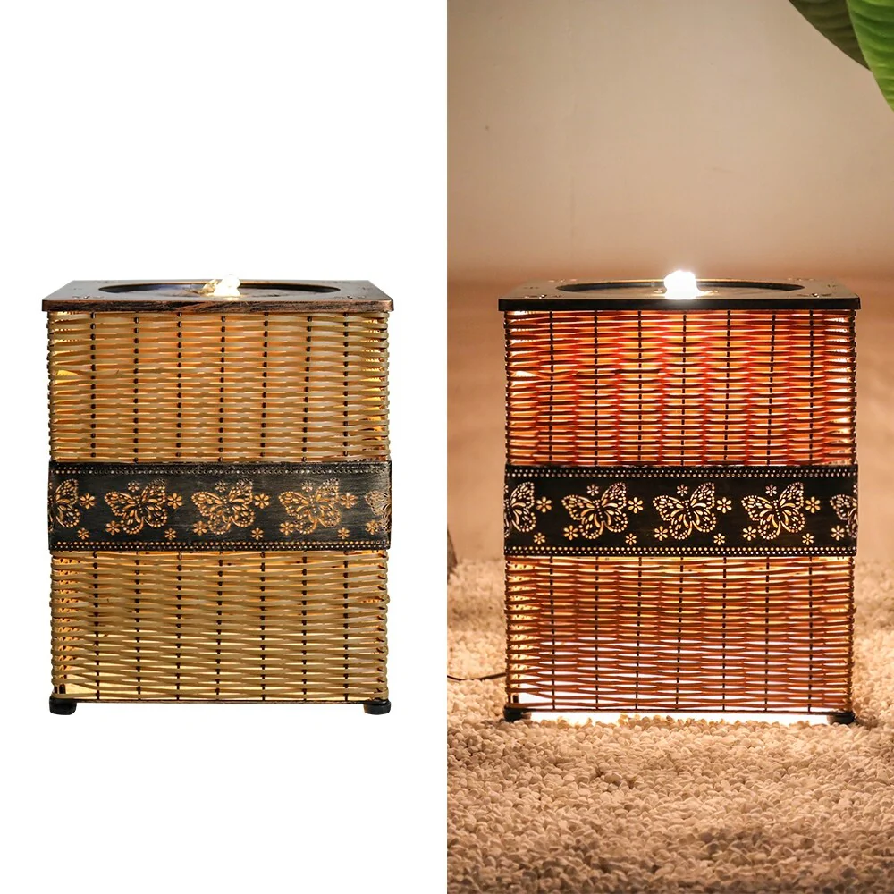 Indoor Rattan Water Fountain with LED Light for Home and Office Decor