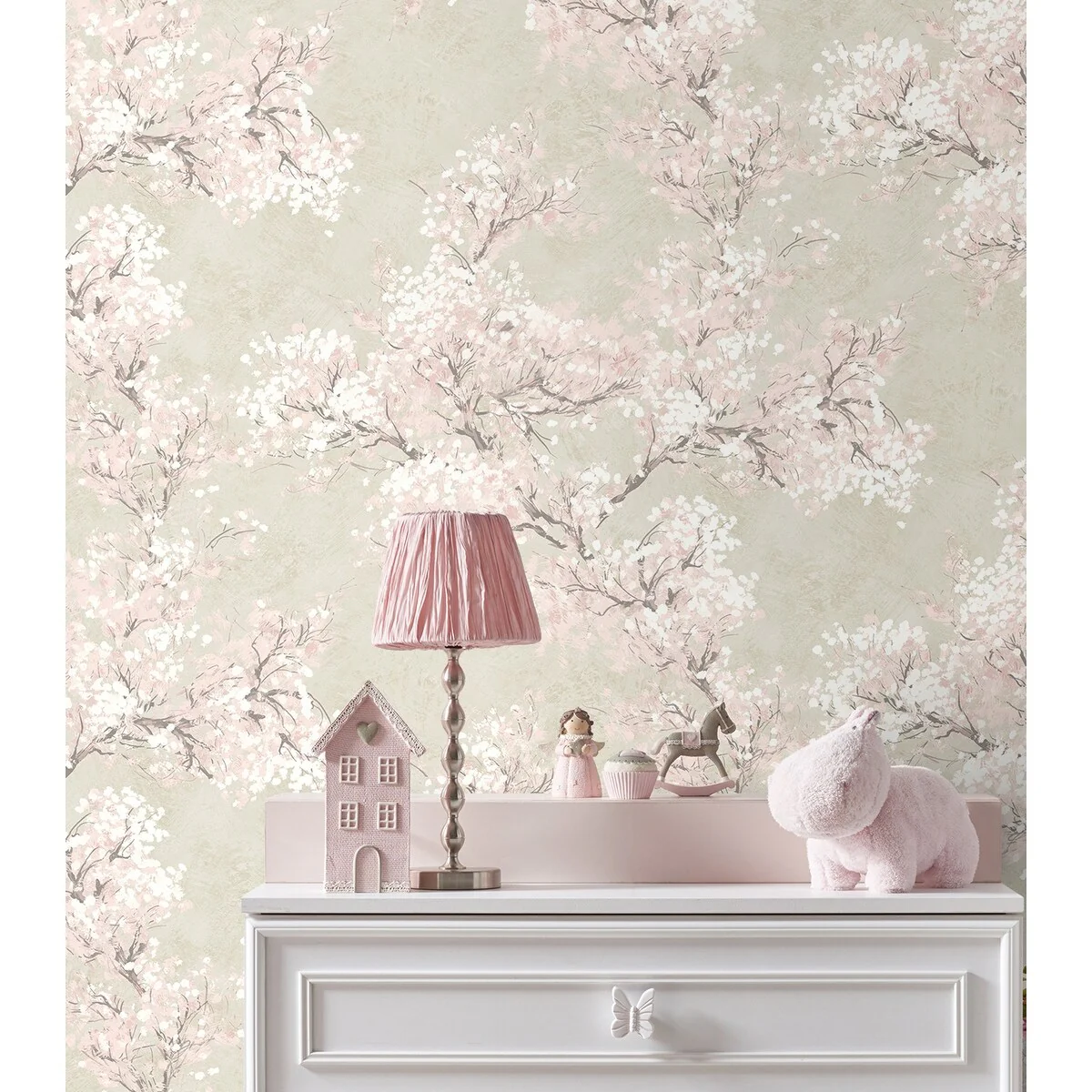 NextWall Cherry Blossom Grove and Stick Wallpaper