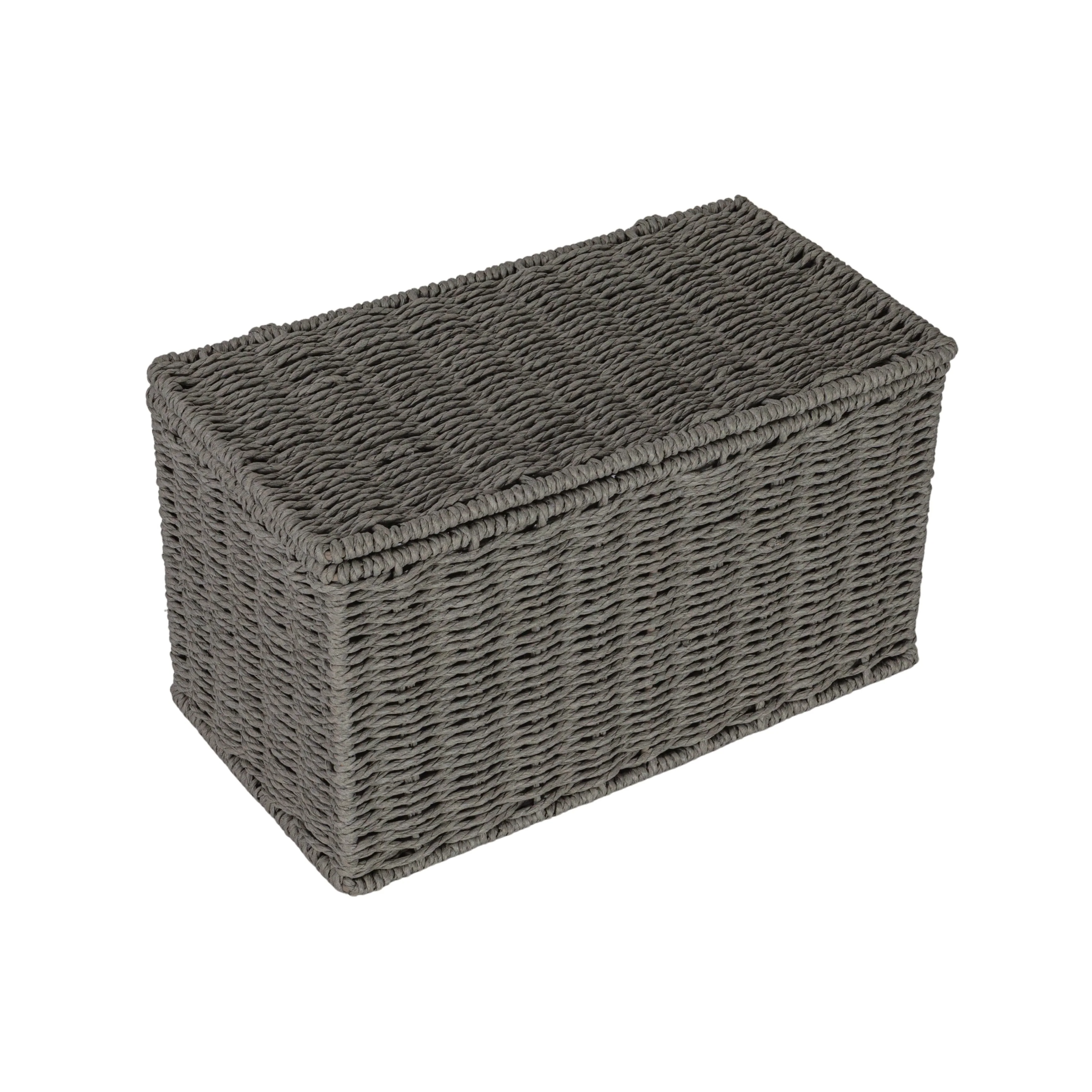 Household Essentials Handwoven Paper Rope Wicker Basket with Lid - 11.8