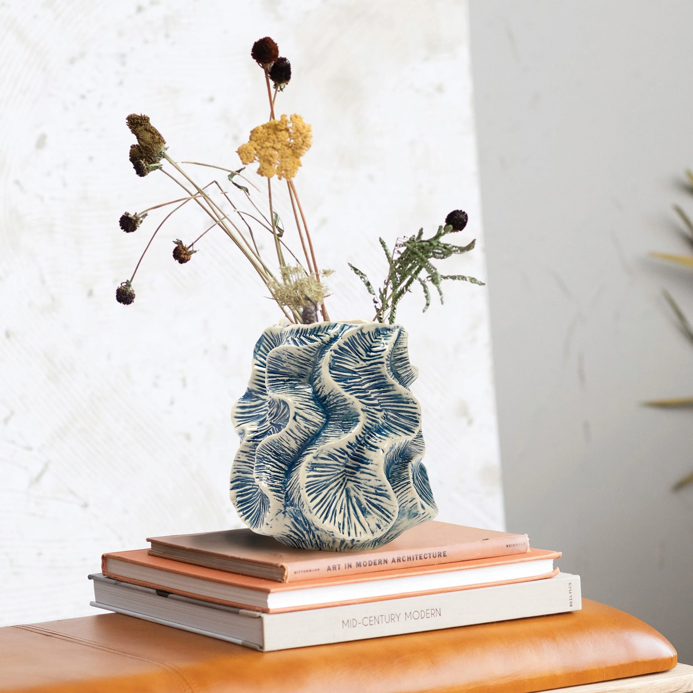 Stoneware Organic Shaped Vase with Reactive Glaze