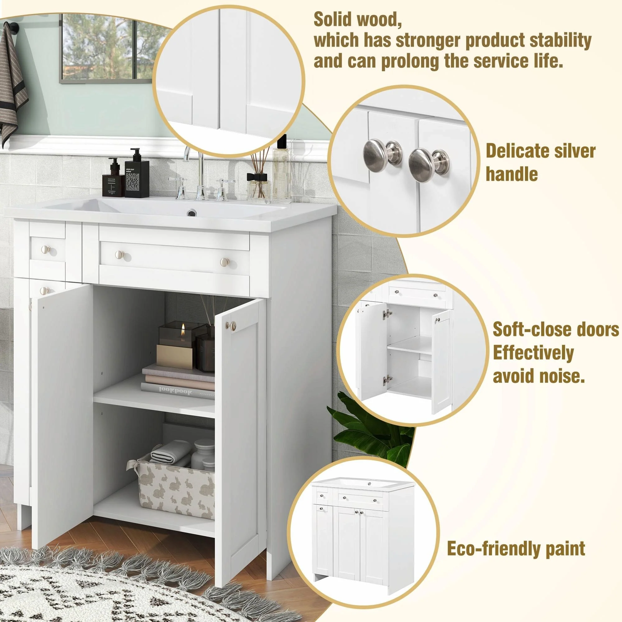 30-Inch Bathroom Vanity with Ceramic Sink Combo