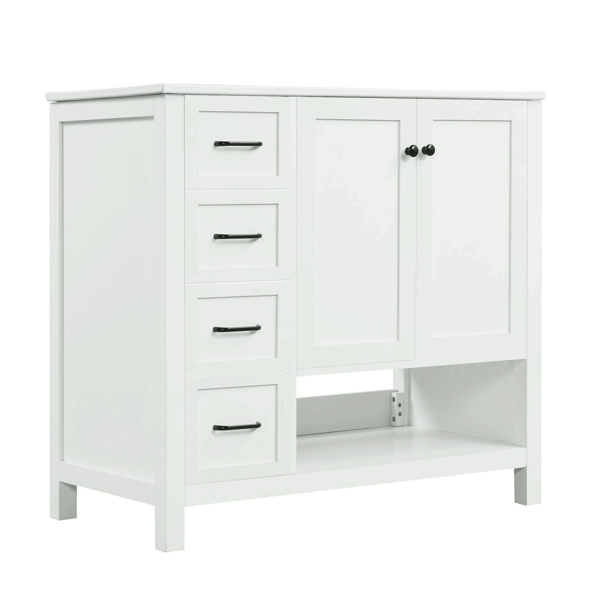 Bathroom Vanity with Ceramic Sink, Bathroom Storage Cabinet with 2 Drawers, Bathroom Vanity with 1 Tip-Out Drawer and 1 Door