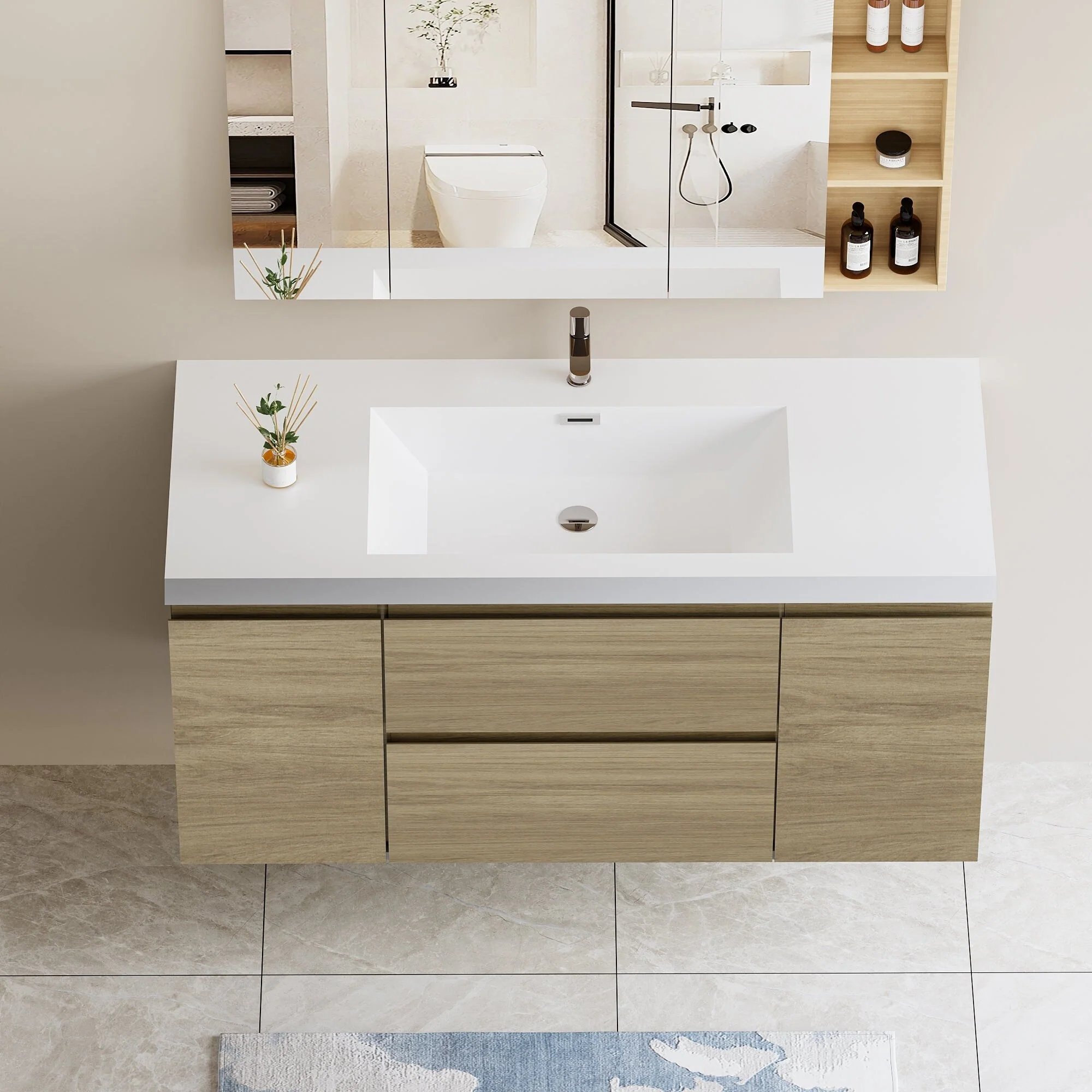 MDF Floating Bathroom Vanity with Integrated Resin Sink