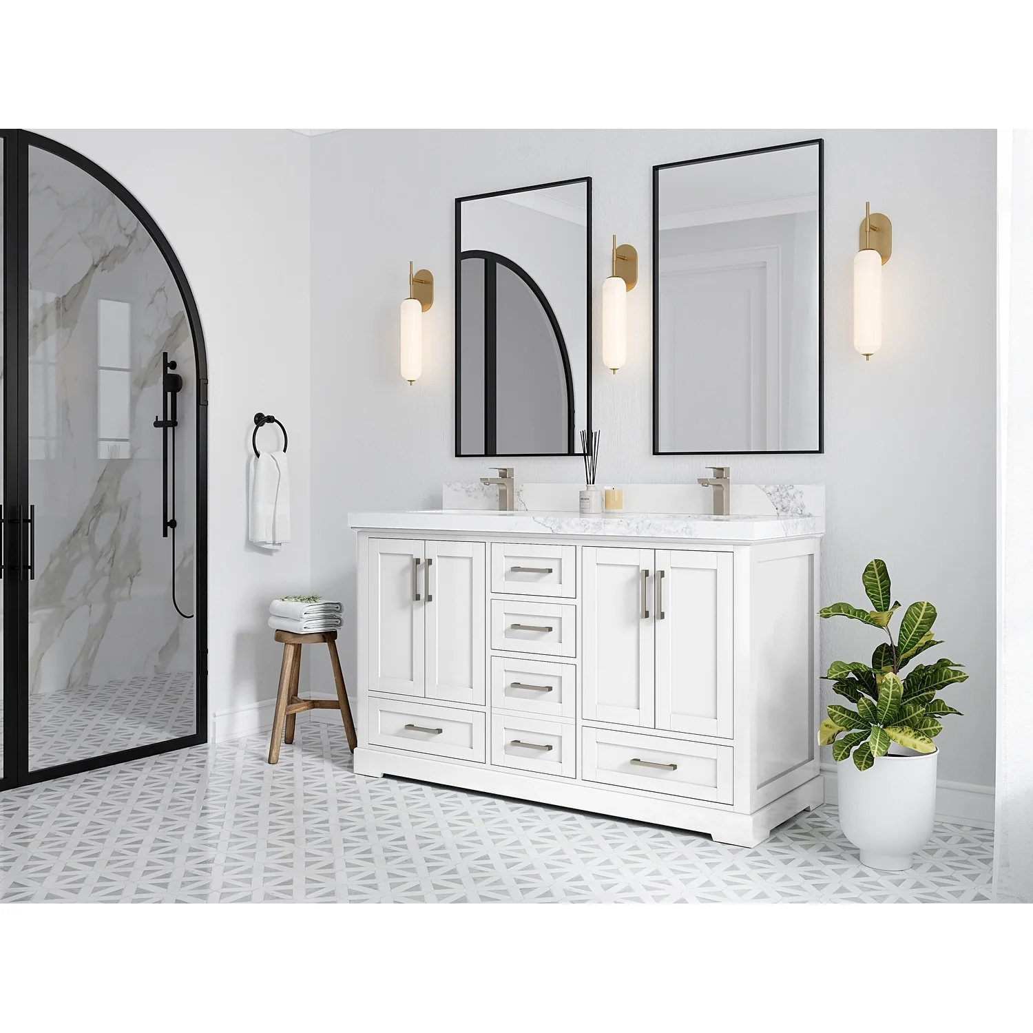 Willow Collection 60 in W x 22 in D x 36 in H Boston Double Bowl Sink Bathroom Vanity with Countertop