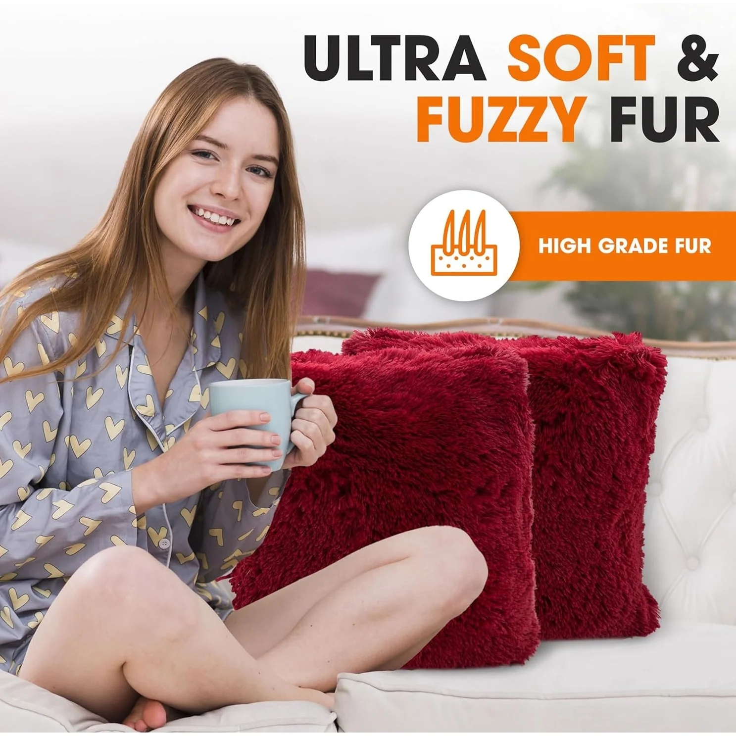 Cheer Collection Shaggy Long Hair Throw Pillows (Set of 2)