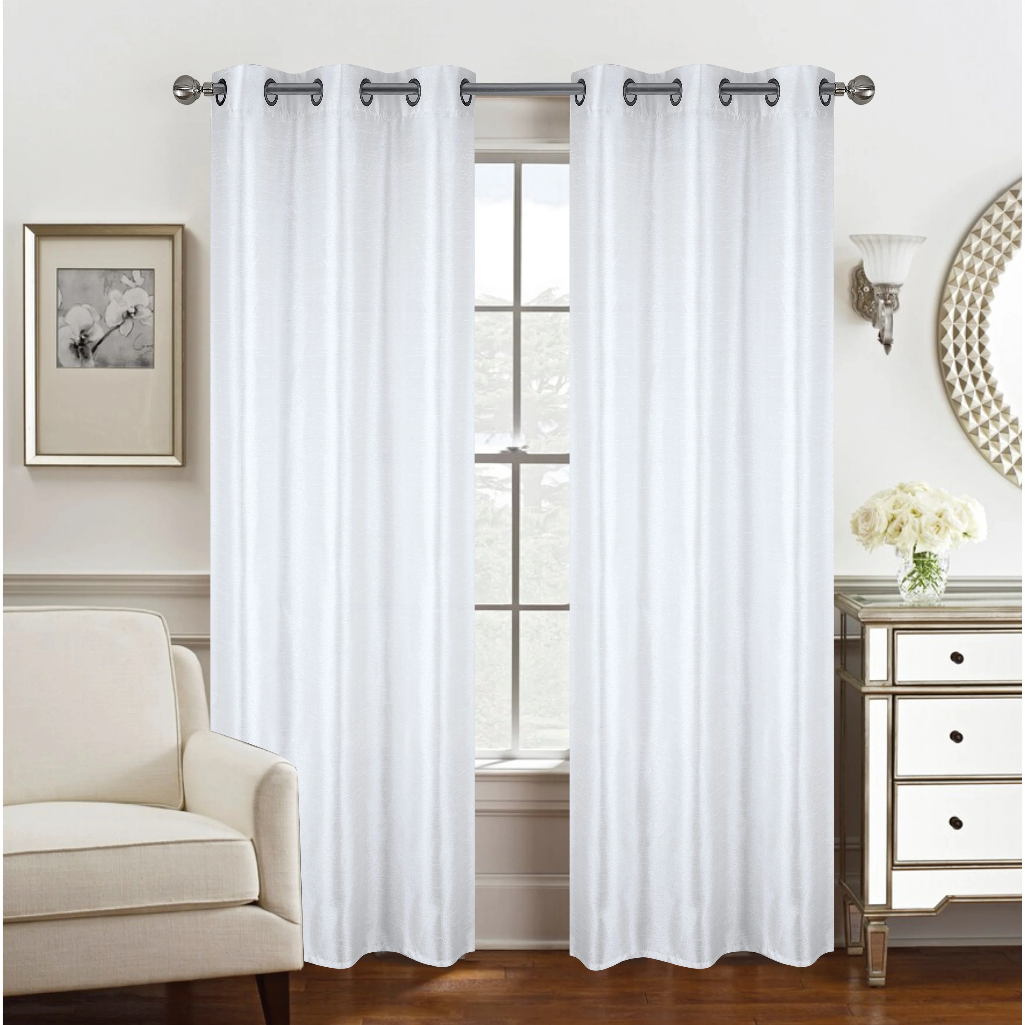 Nancy Faux Silk Window Curtain Panel Set