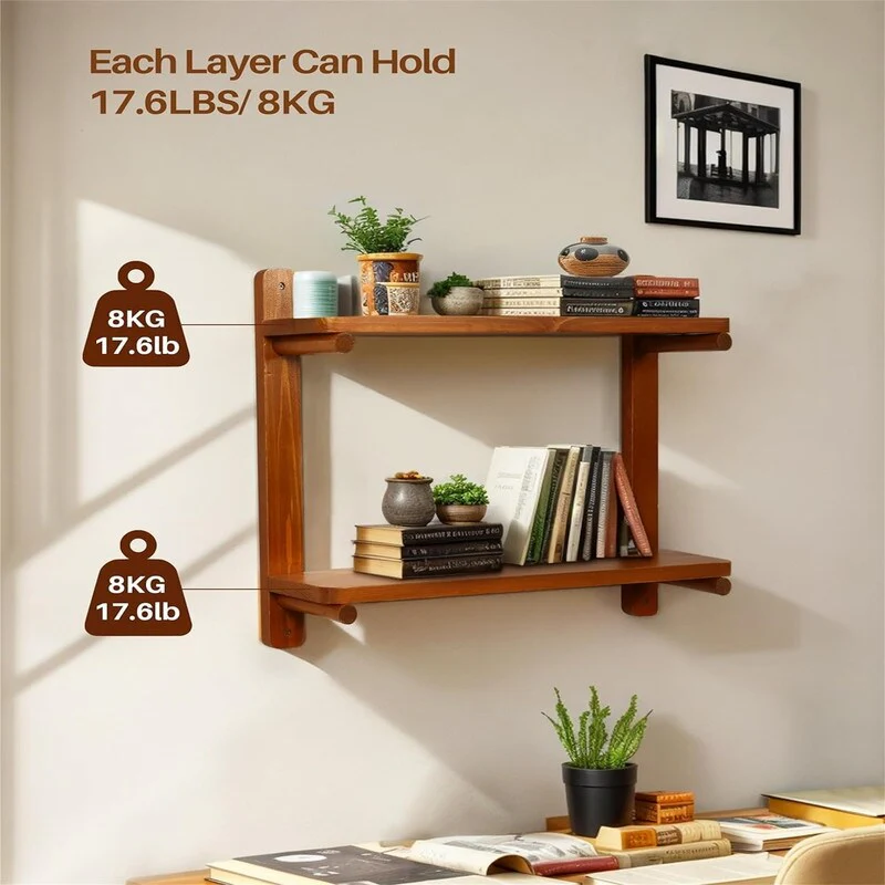Wall Mounted Shelving Unit All Pine Wood 3 Tier Large Shelf