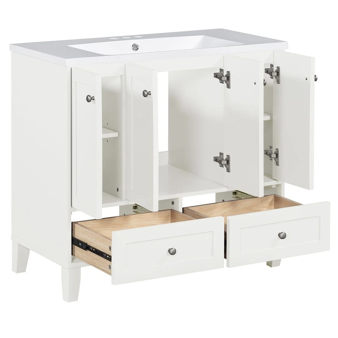 36'' Bathroom Vanity with Sink Set, Solid Wood Frame Bathroom Storage Cabinet, Freestanding Vanity Set
