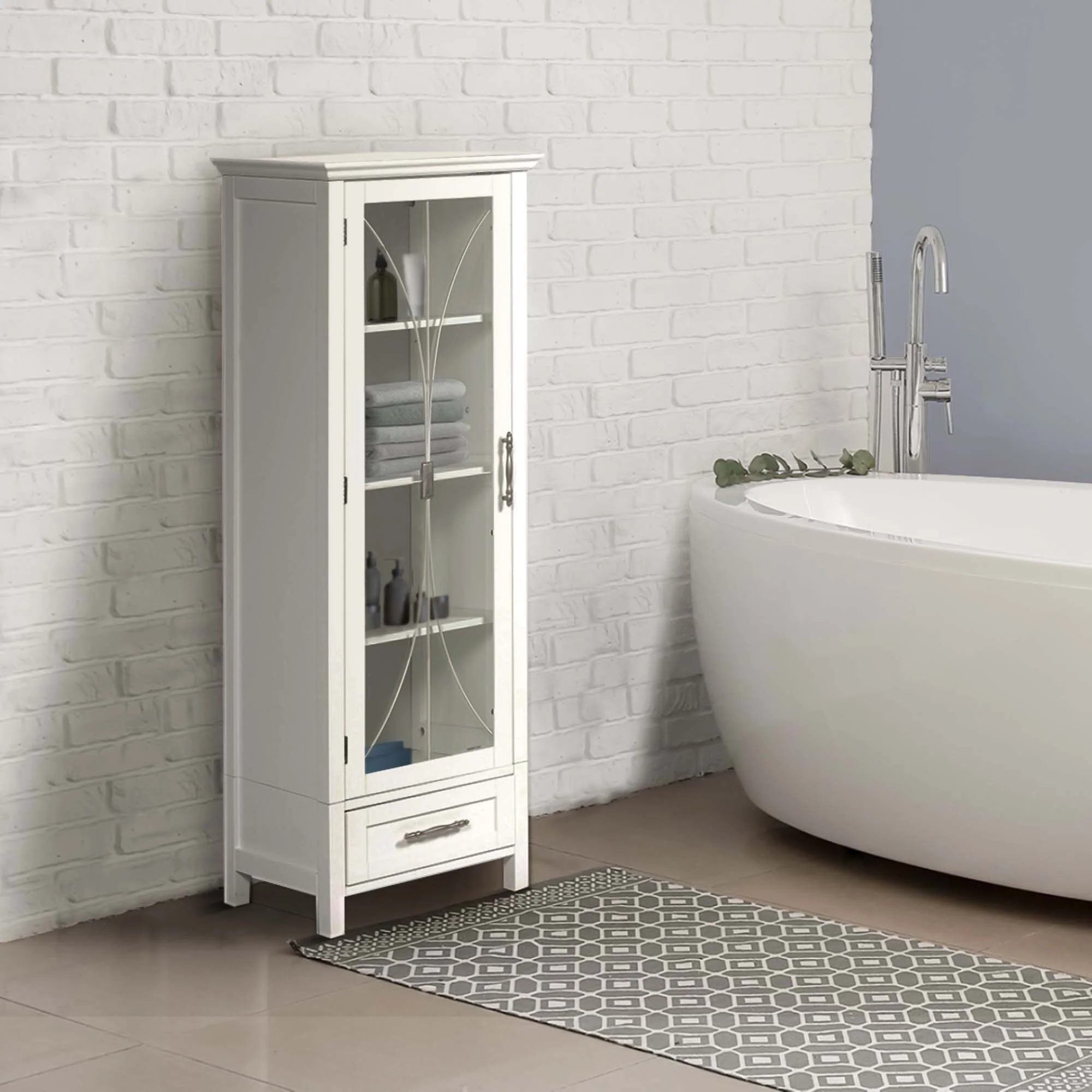 Teamson Home Delaney Freestanding Linen Cabinet with Drawer
