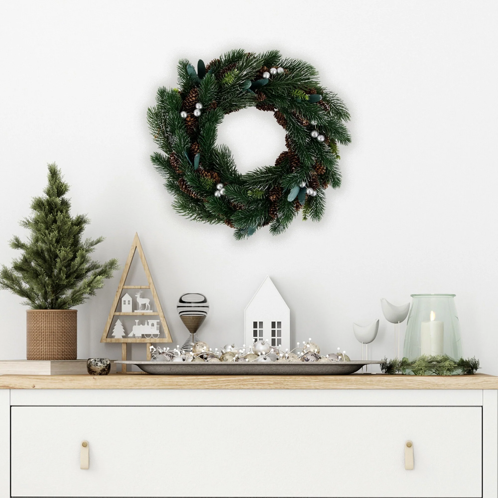 Green Pine Pinecone with Berries Christmas Wreath 14-Inch Unlit - 14