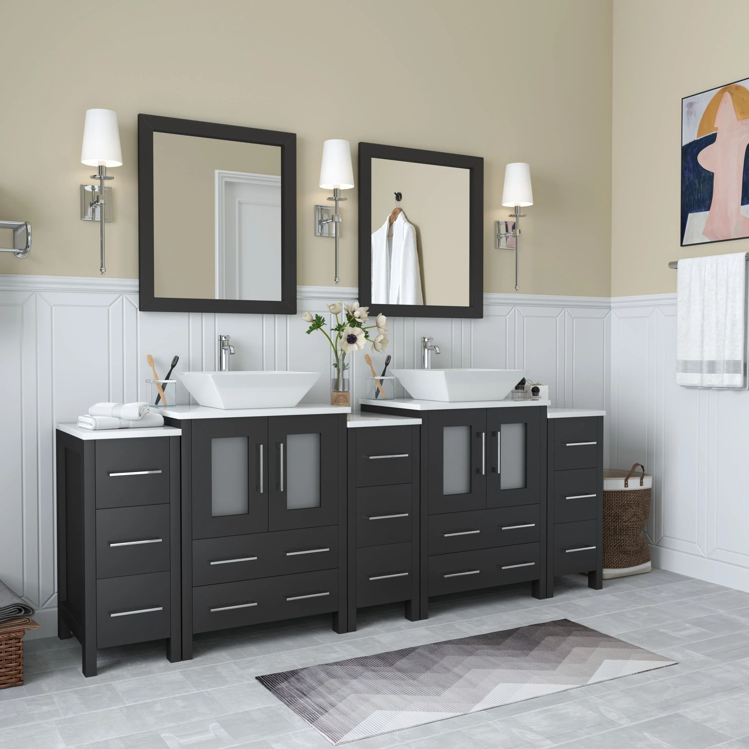 Vanity Art 84-Inch Double Sink Bathroom Vanity Set with Engineered Marble Top and Free Mirror - 84 W X 18.5 D X 31.1 H