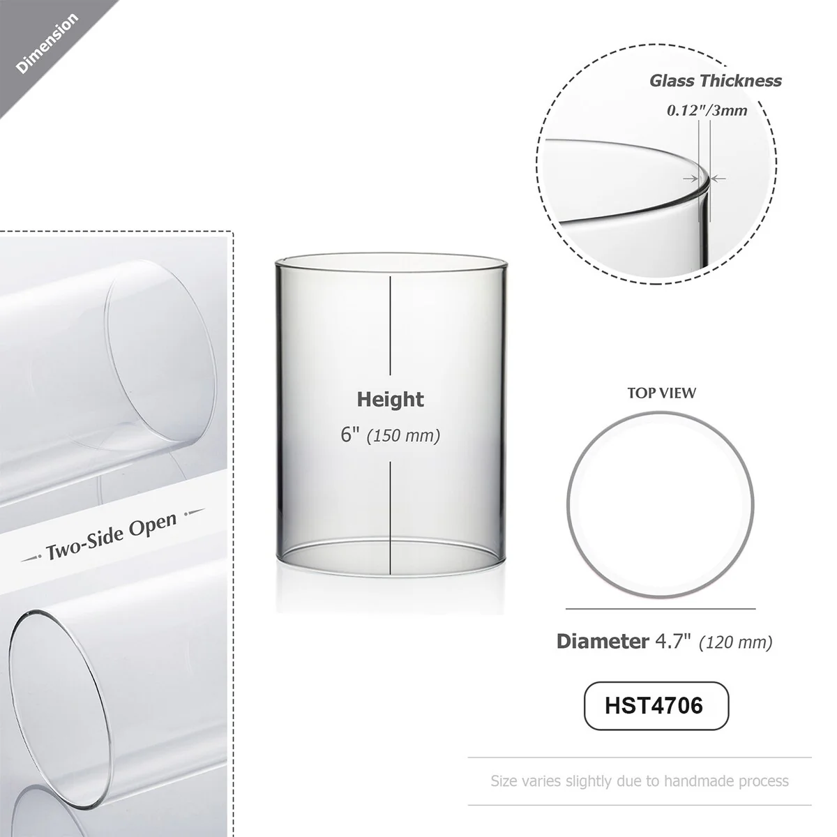 Clear Glass Cylinder Hurricane Chimney Tube, Candle Cover - 1 Piece