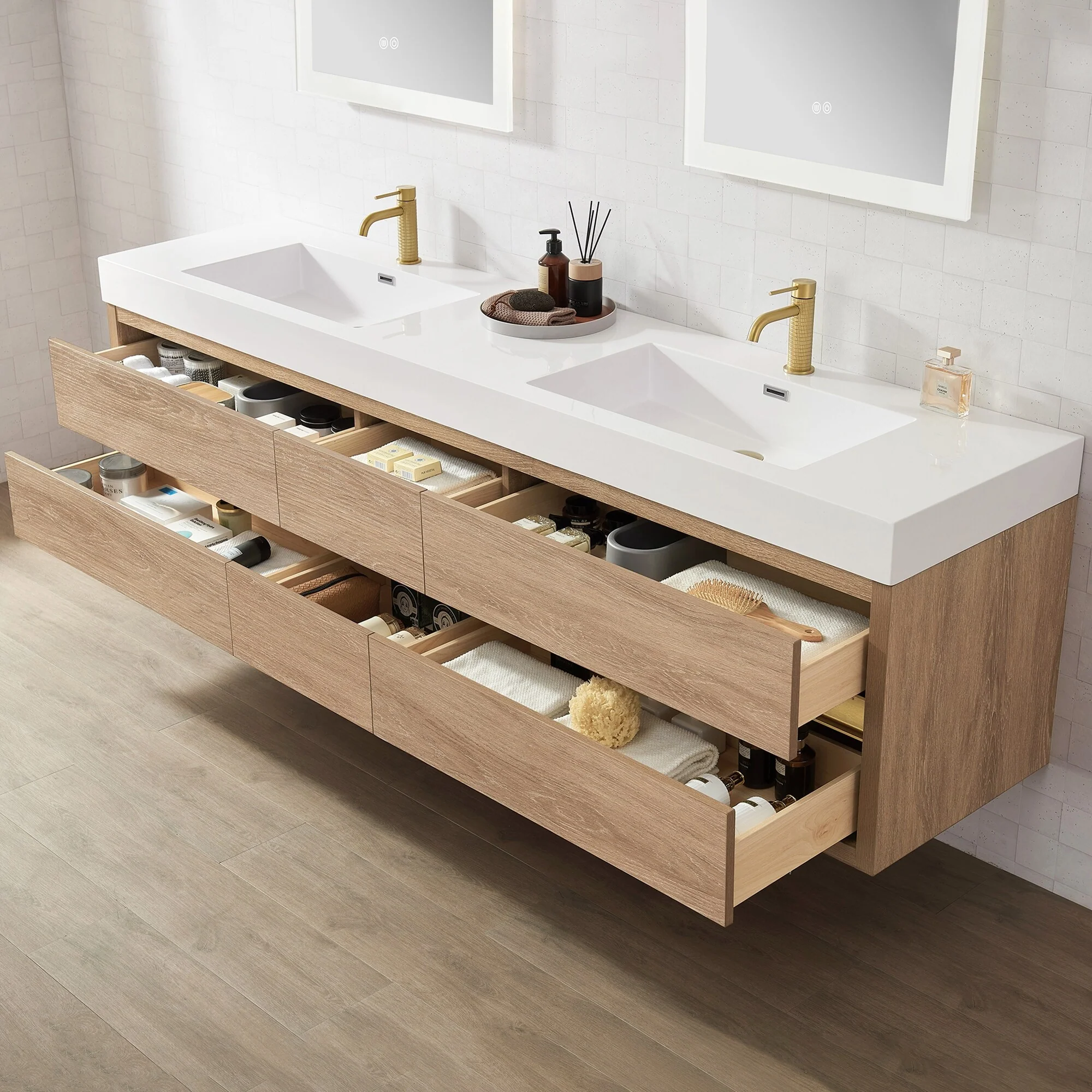 Palencia Double Floating Vanity with Composite Sink Top without Mirror