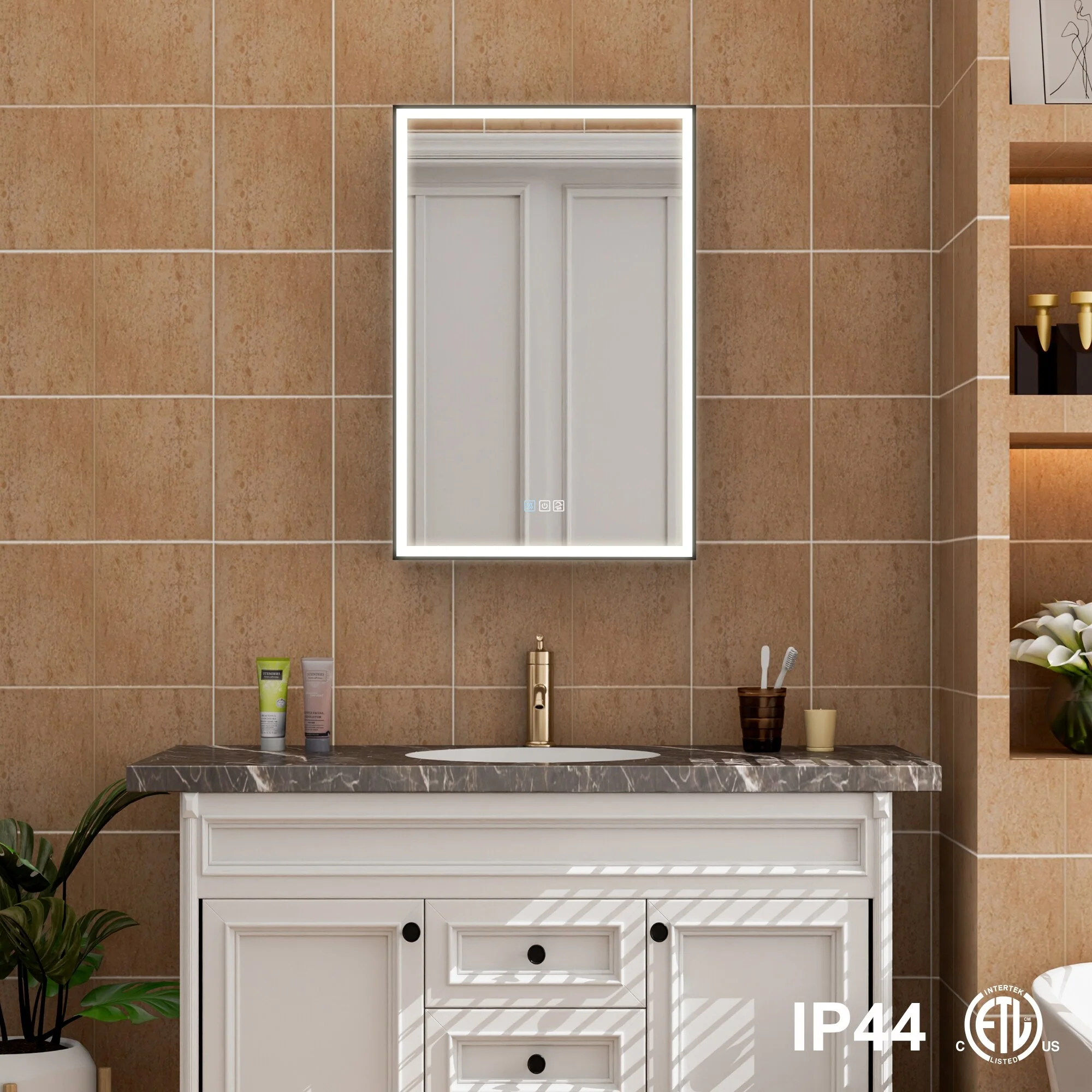 30'' H Recessed Or Surface Wall Mounted LED Mirror Cabinet With Mirror And Adjustable Shelves,Black Frame