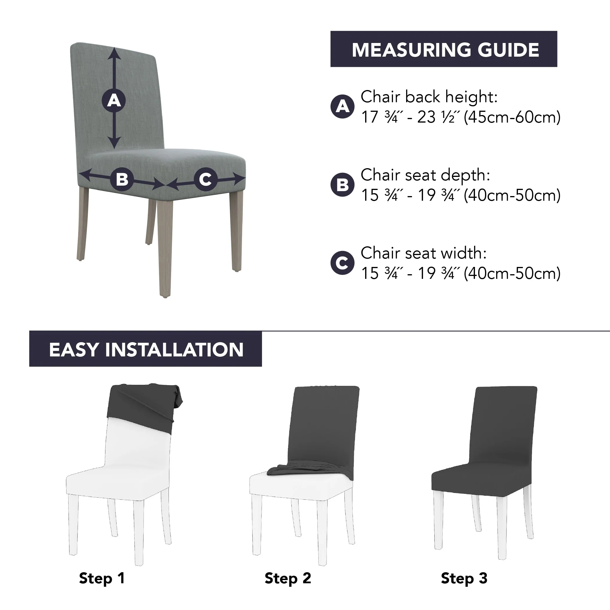 No. 918 Selene 2-pack Ogee Print Stretch Fit Elastic Dining Chair Cover Pair - 28