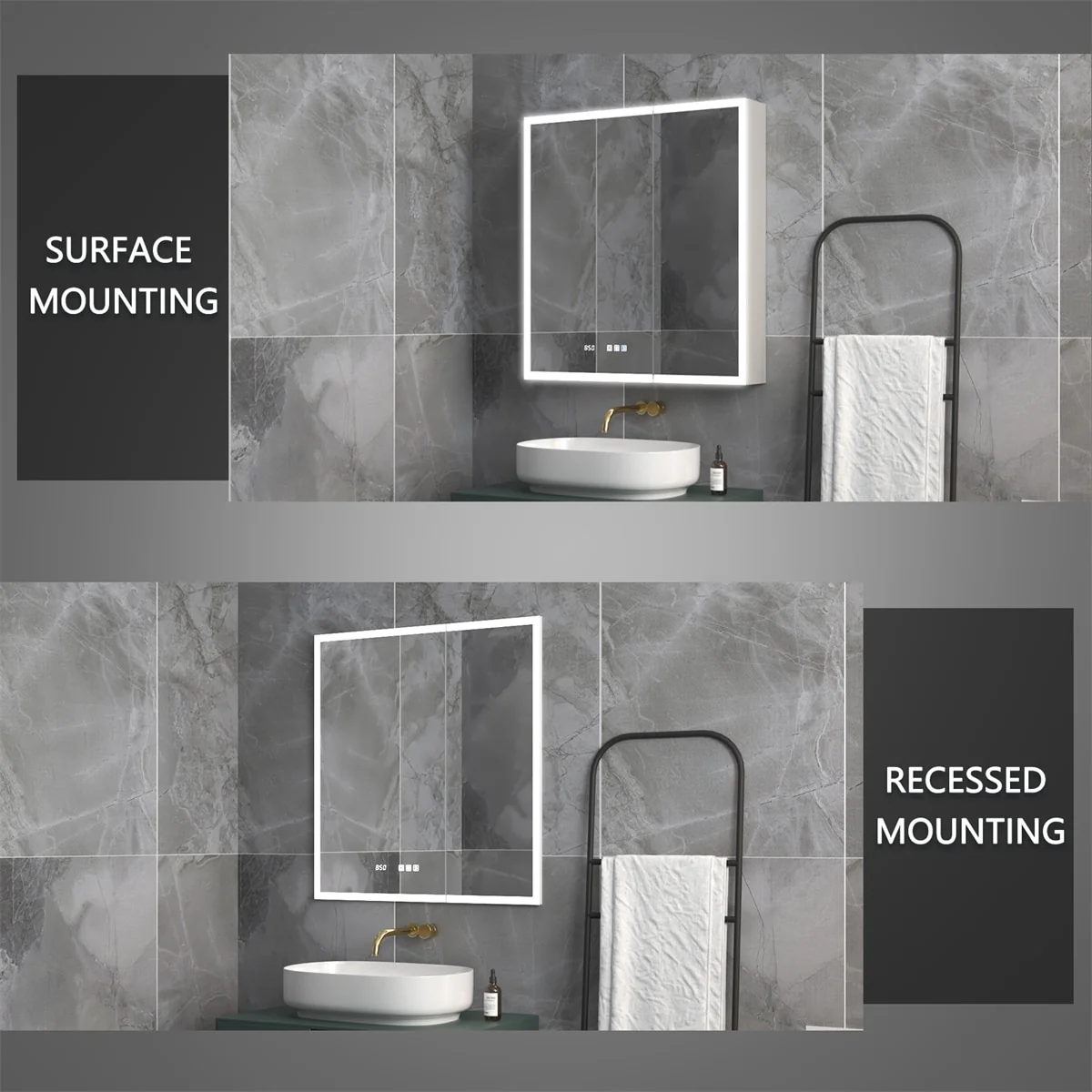 ExBrite Led Lighted Medicine Cabinet Recessed or Surface with Mirrors