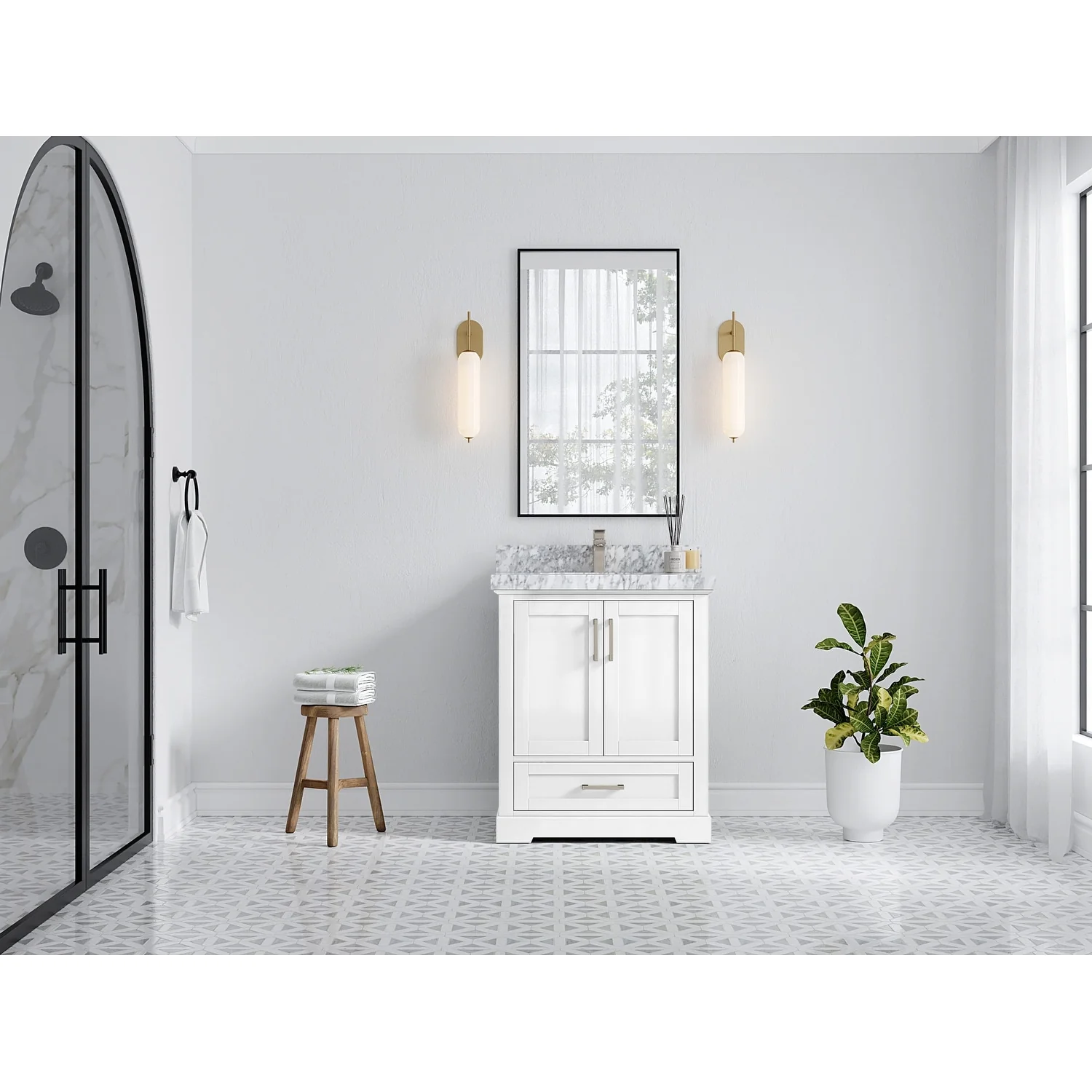Willow Collection 30 in W x 22 in D x 36 in H Reeded Boston Single Bowl Sink Bathroom Vanity with Quartz or Marble Countertop