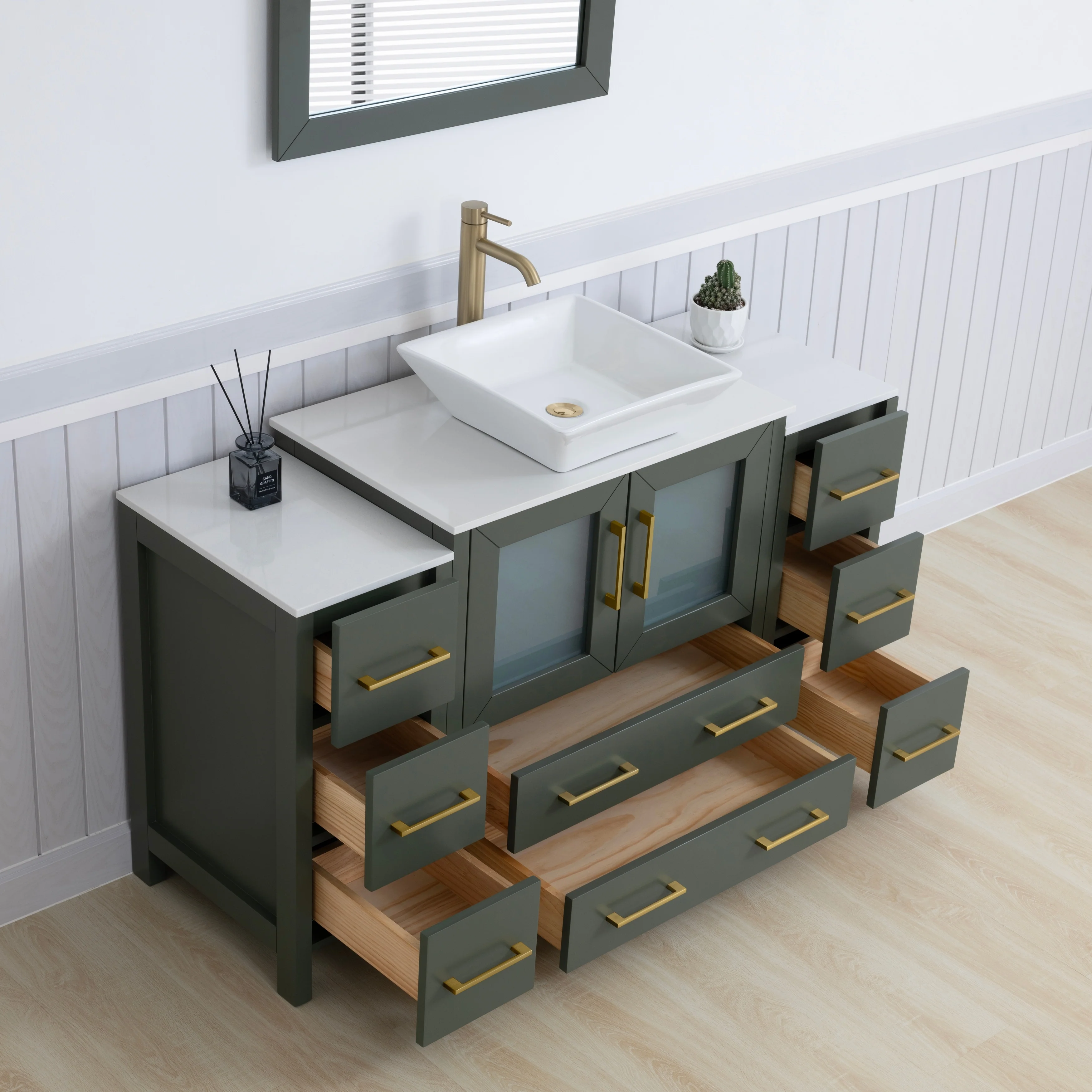 Vanity Art 54-inch Single Sink Bathroom Vanity Set with Engineered Marble Top and Free Mirror - 54 x 18.5 x 36 Inches