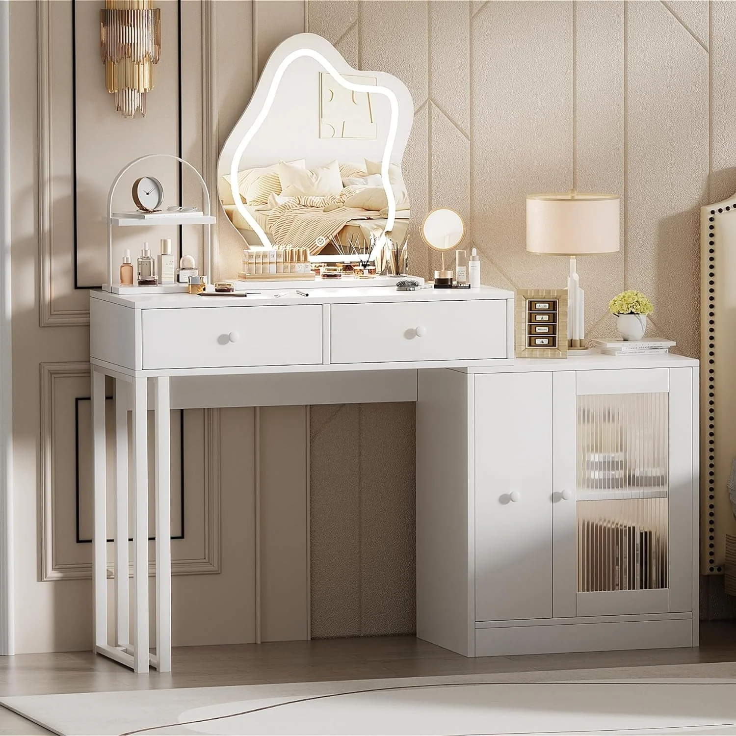 Makeup Vanity with 3-Color Touch Screen Lighted Mirror