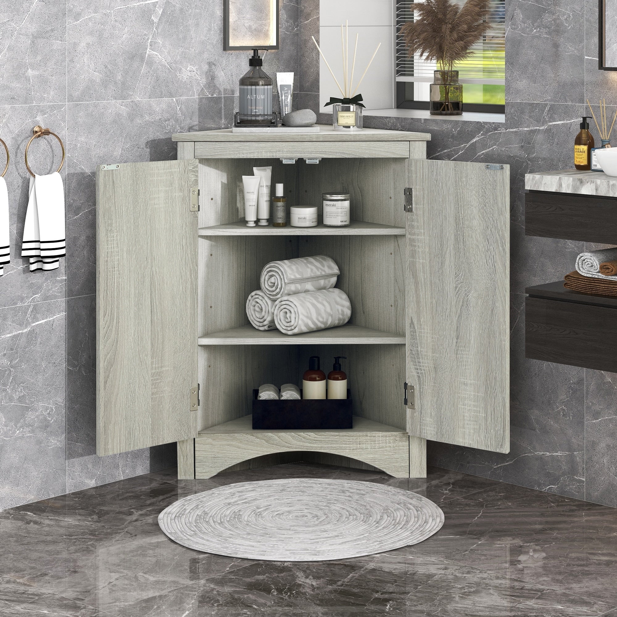 17.2 in. W x 17.2 in. D Triangle Bathroom Storage Cabinet with Adjustable Shelves