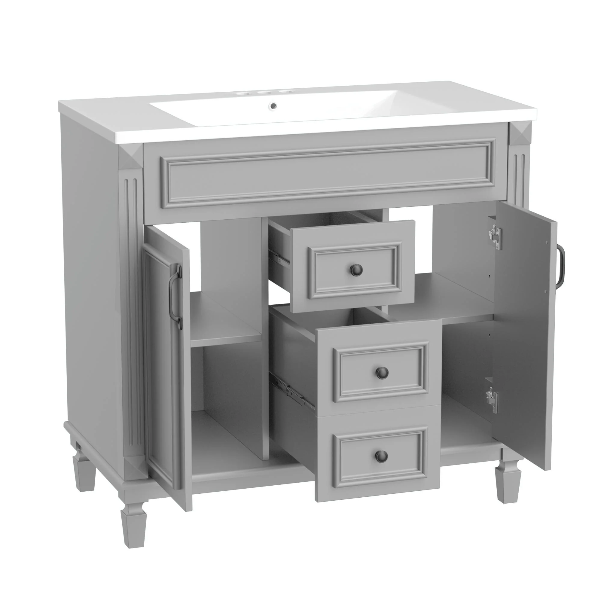 36'' Modern Bathroom Vanity with Top Sink, Soft-Closing Doors, and Drawers
